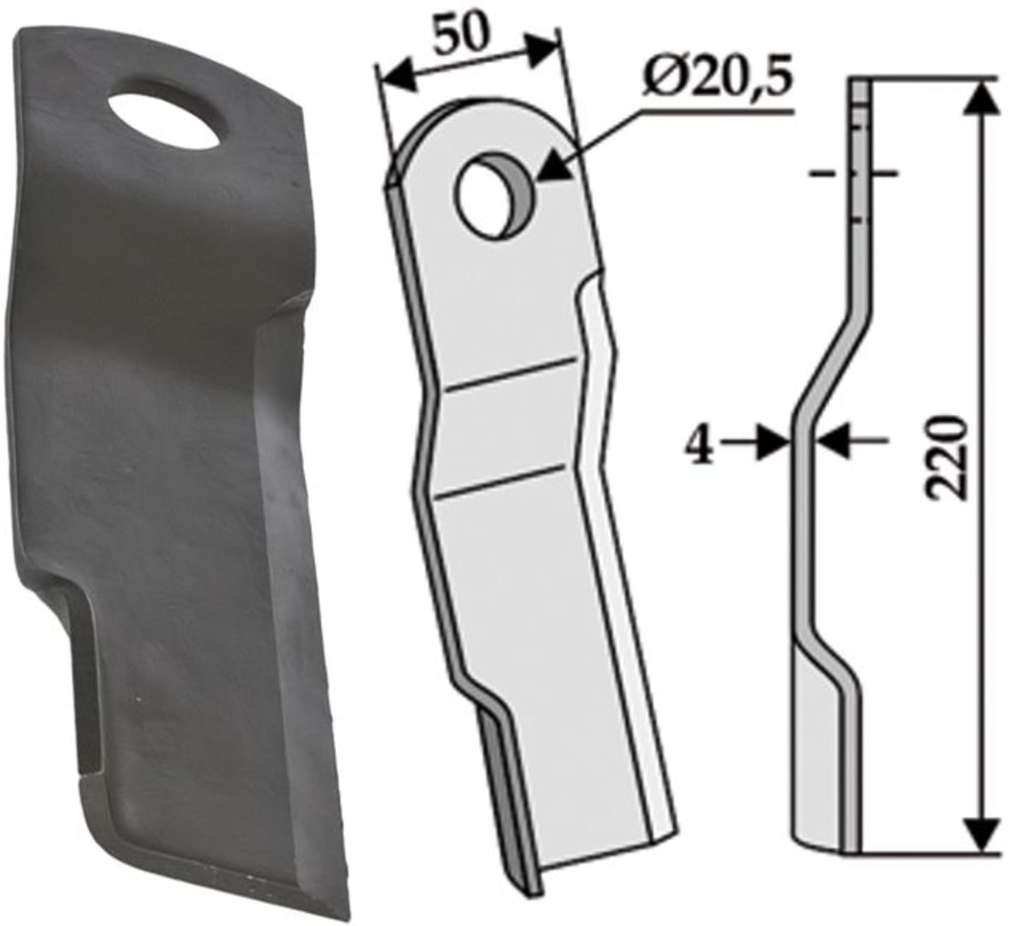 Industriehof® Schlegelmesser links/rechts 220 x 50 x 4 mm, für Mulcher Staiger