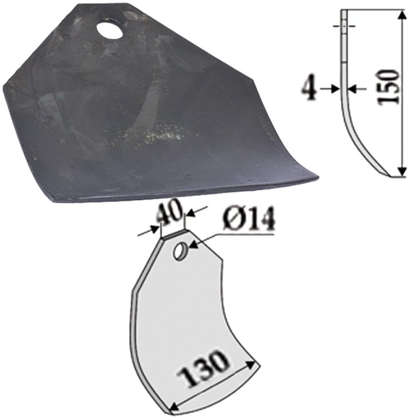 Industriehof® Schlegelmesser 150 x 40/130 x 4 mm, für Mulcher Agram, Taarup, 63-TAA-51