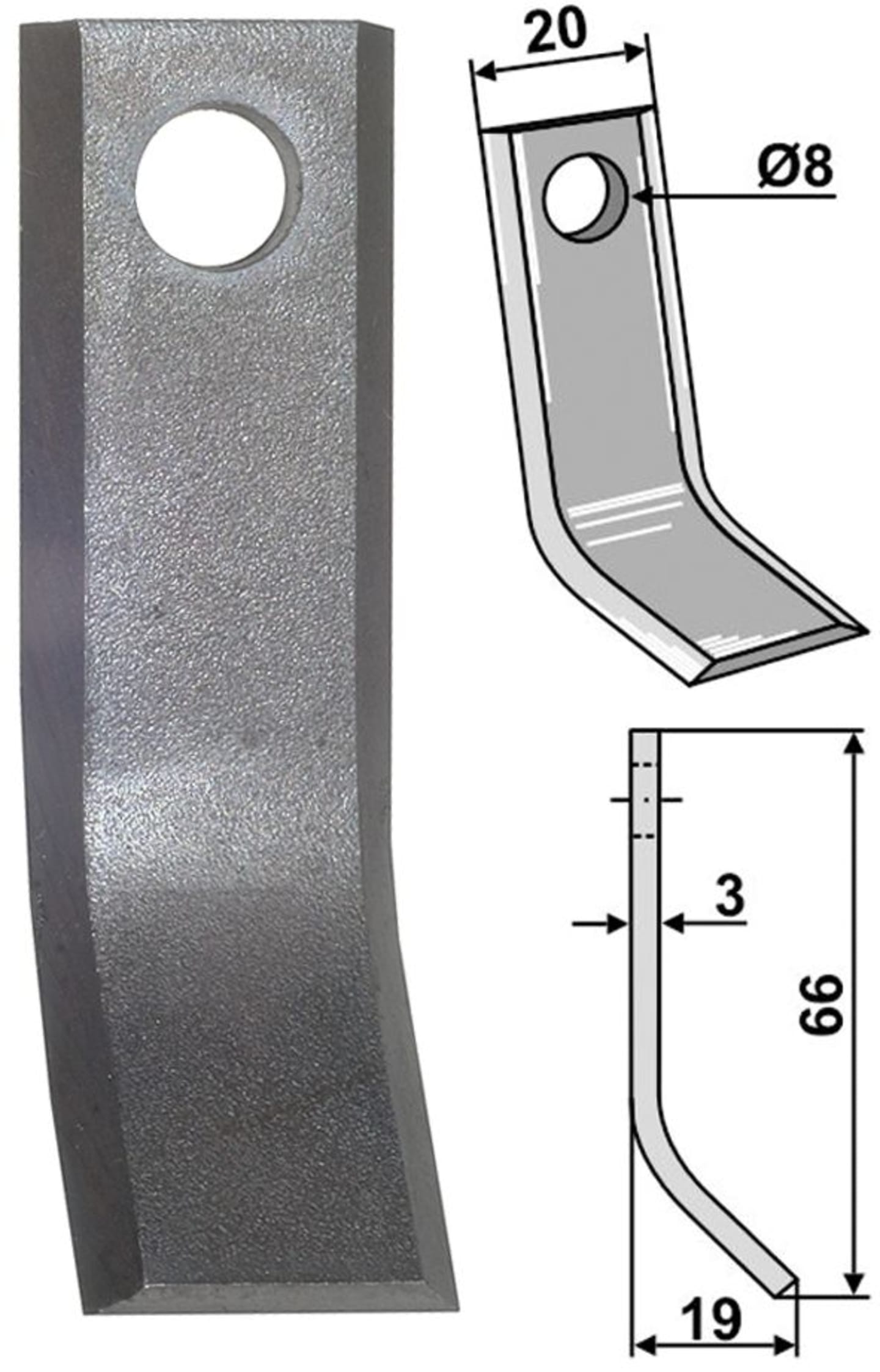 Industriehof® Y-Messer 66 x 20 x 3 mm, Bohrung 8 mm, für Mulcher Sabo, 63-TOR-52-0