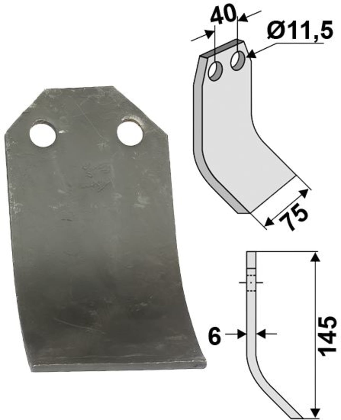 Industriehof® Schlegelmesser 145 x 75 x 6 mm, für Mulcher Ugeløse, 63-UGE-02