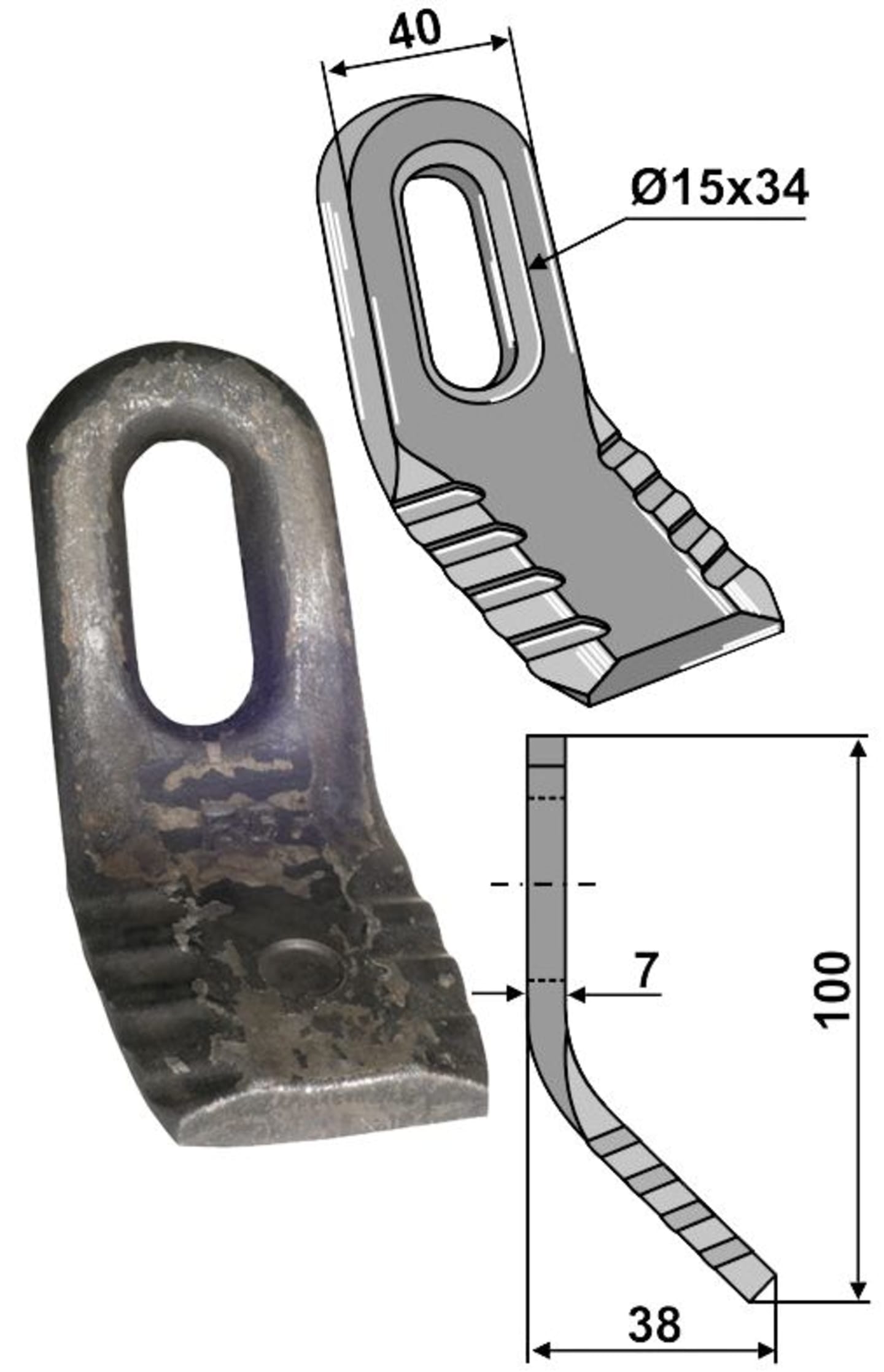 Industriehof® Y-Messer 100 x 40 x 7 mm, Bohrung 34 x 15 mm, für Mulcher universal, 63-UNI-03