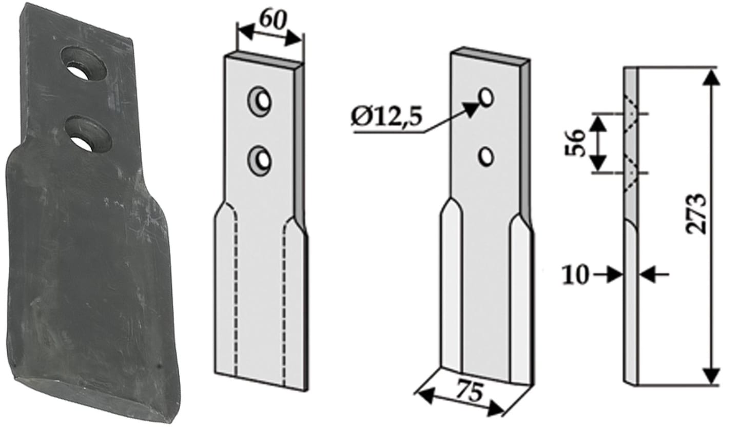 Industriehof® Schlegelmesser 273 x 60/75 x 10 mm, für Fräse Cosmotor, 633-SCO-01