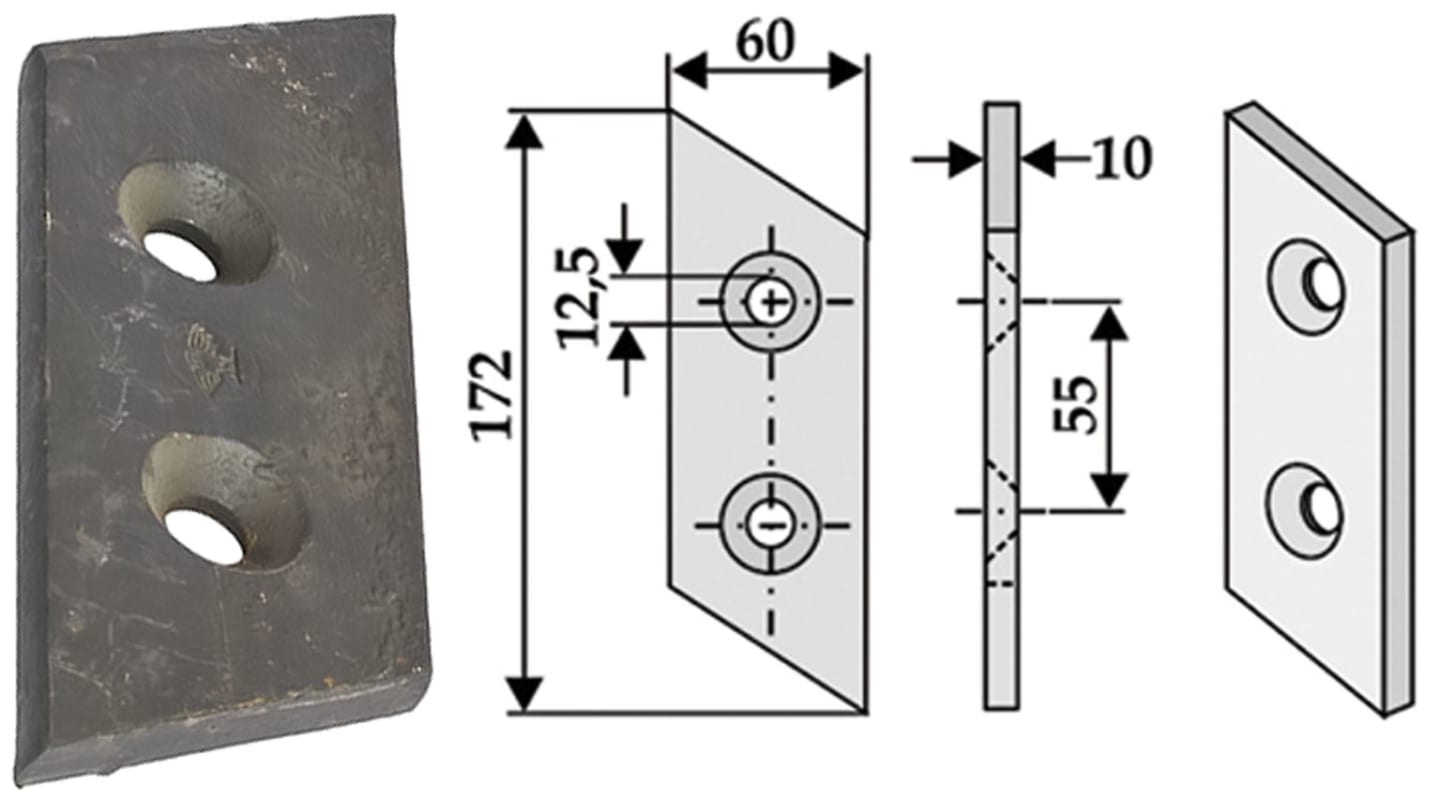 Industriehof® Schlegelmesser 172 x 60 x 10 mm, für Fräse Cosmotor, 633-SCO-02
