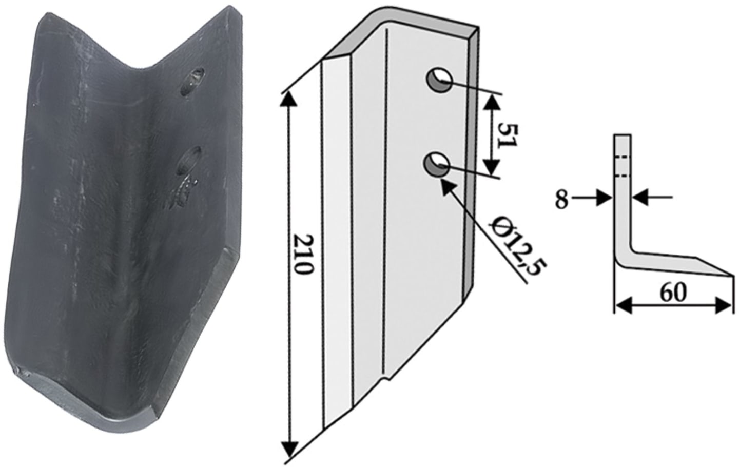 Industriehof® Schlegelmesser links/rechts 210 x 8 mm, für Fräse Dondi