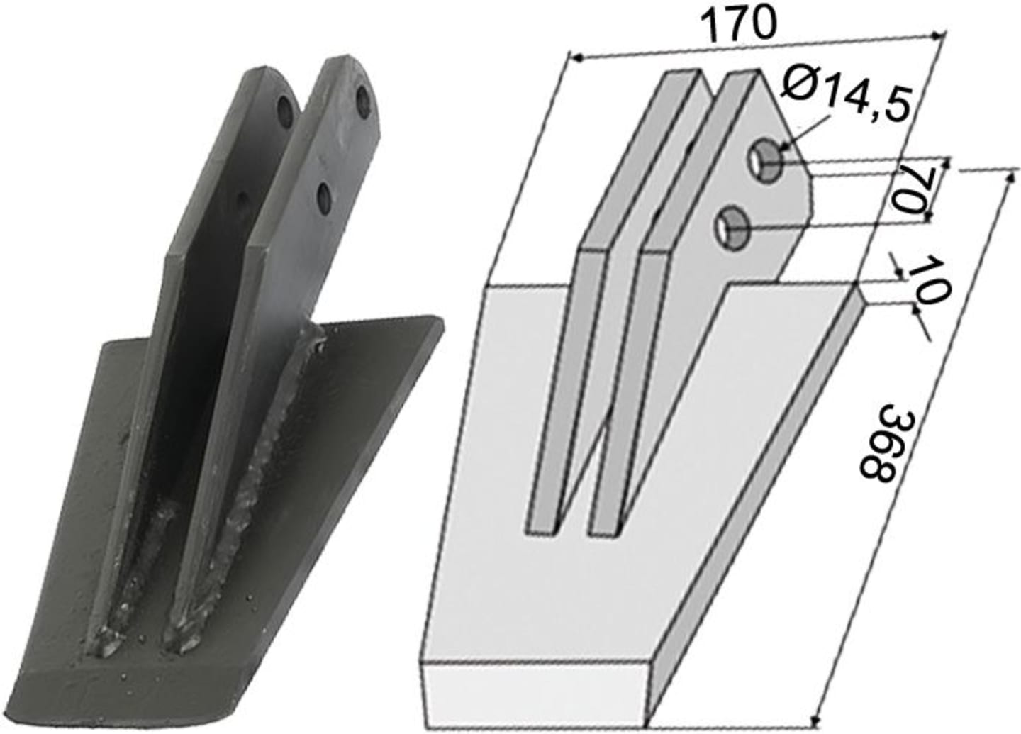 Industriehof® Spaten 368 x 170 x 10 mm, Abstand Bohrungen 70 mm, Bohrung 14,5 mm, für Selvatici: "Modell A - 1", "Modell L - N - P", 631-VAN-18