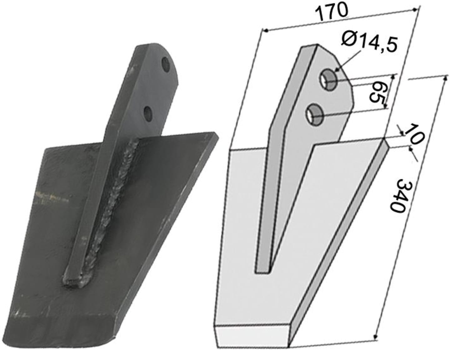 Industriehof® Spaten 340 x 170 x 10 mm, Abstand Bohrungen 65 mm, Bohrung 14,5 mm, für Tortella: Typ schmal, 631-VAN-26