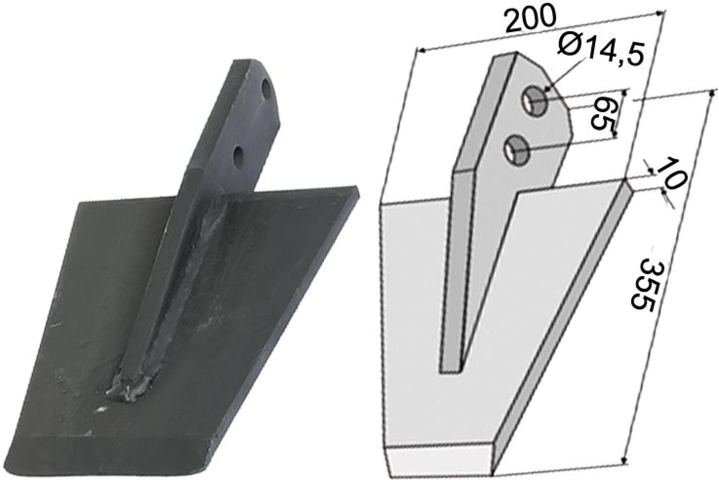 Industriehof® Spaten 355 x 200 x 10 mm, Abstand Bohrungen 65 mm, Bohrung 14,5 mm, für Tortella: Typ breit, 631-VAN-28
