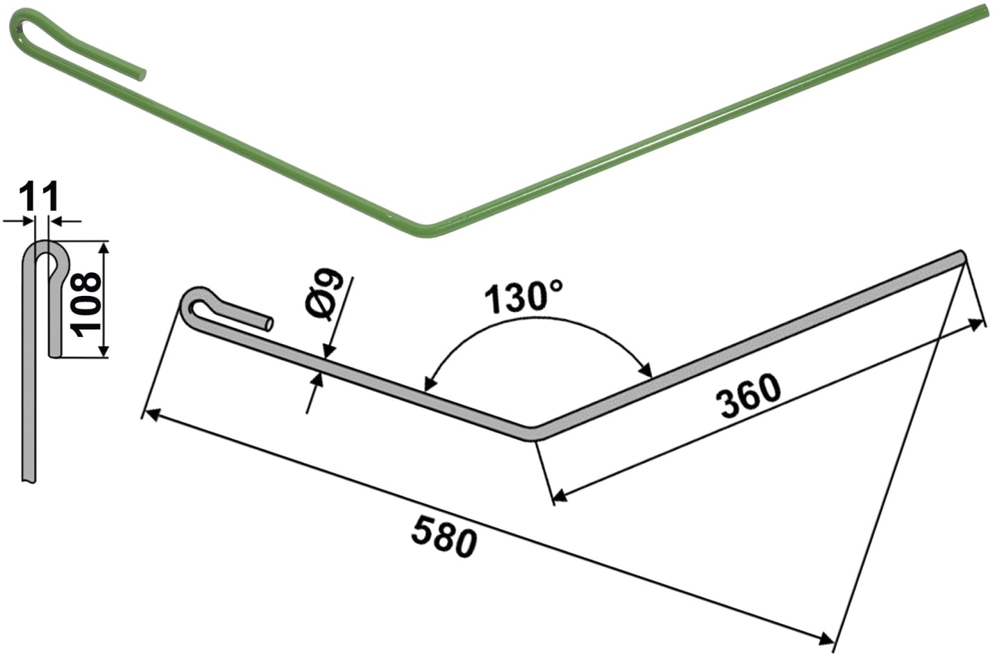 Striegelzinken 580 x 9 mm lang für Striegel Amazone