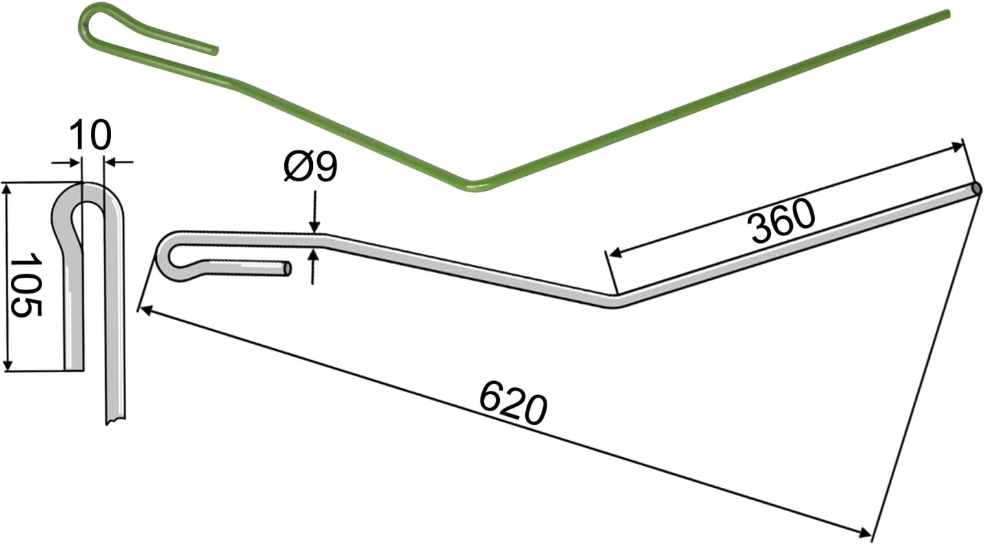 Industriehof® Striegelzinken 620 x 9 mm außen links, für Striegel Amazone, 10.ST-A17