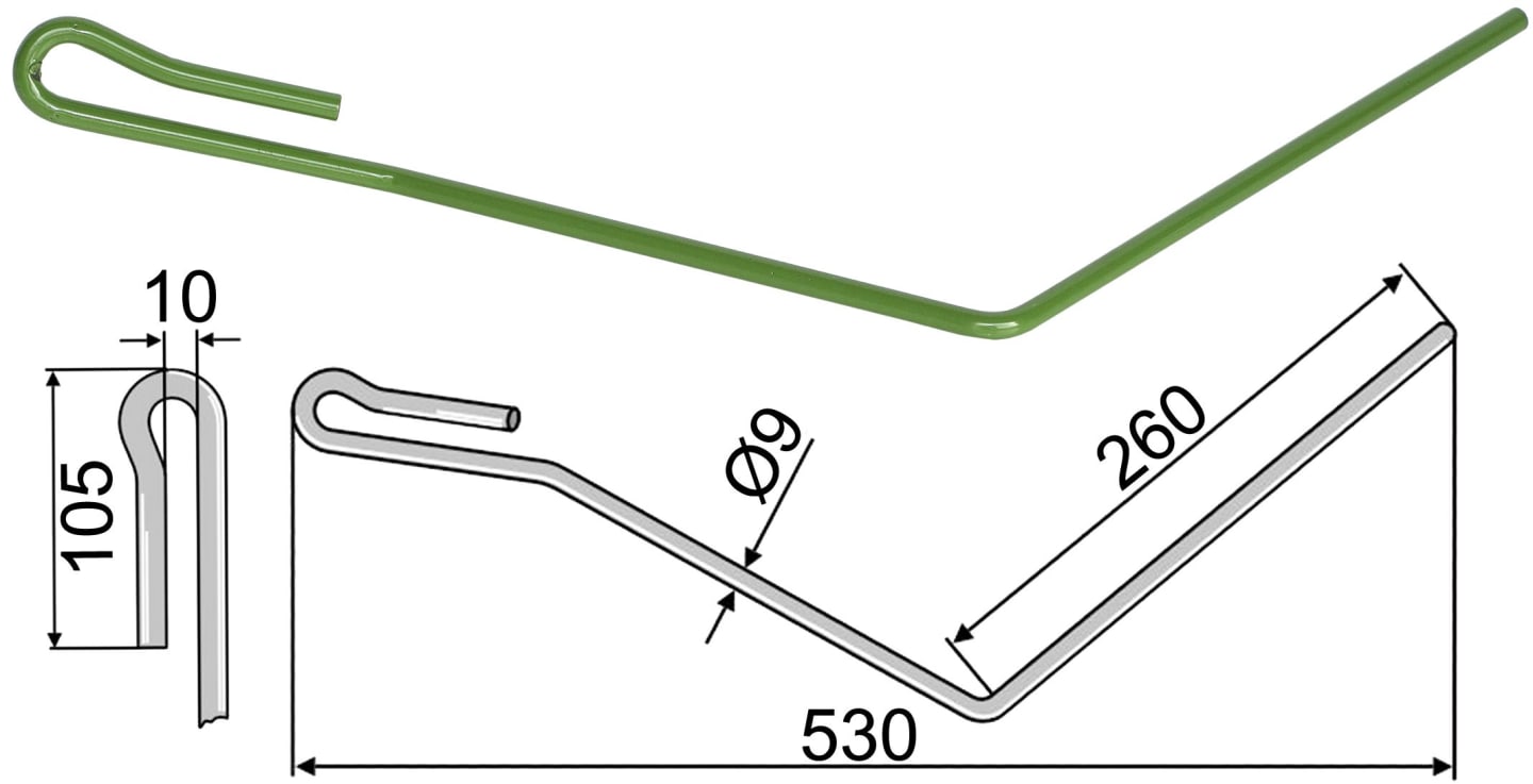 Industriehof® Striegelzinken 530 x 9 mm außen rechts, für Striegel Amazone, 10.ST-A18