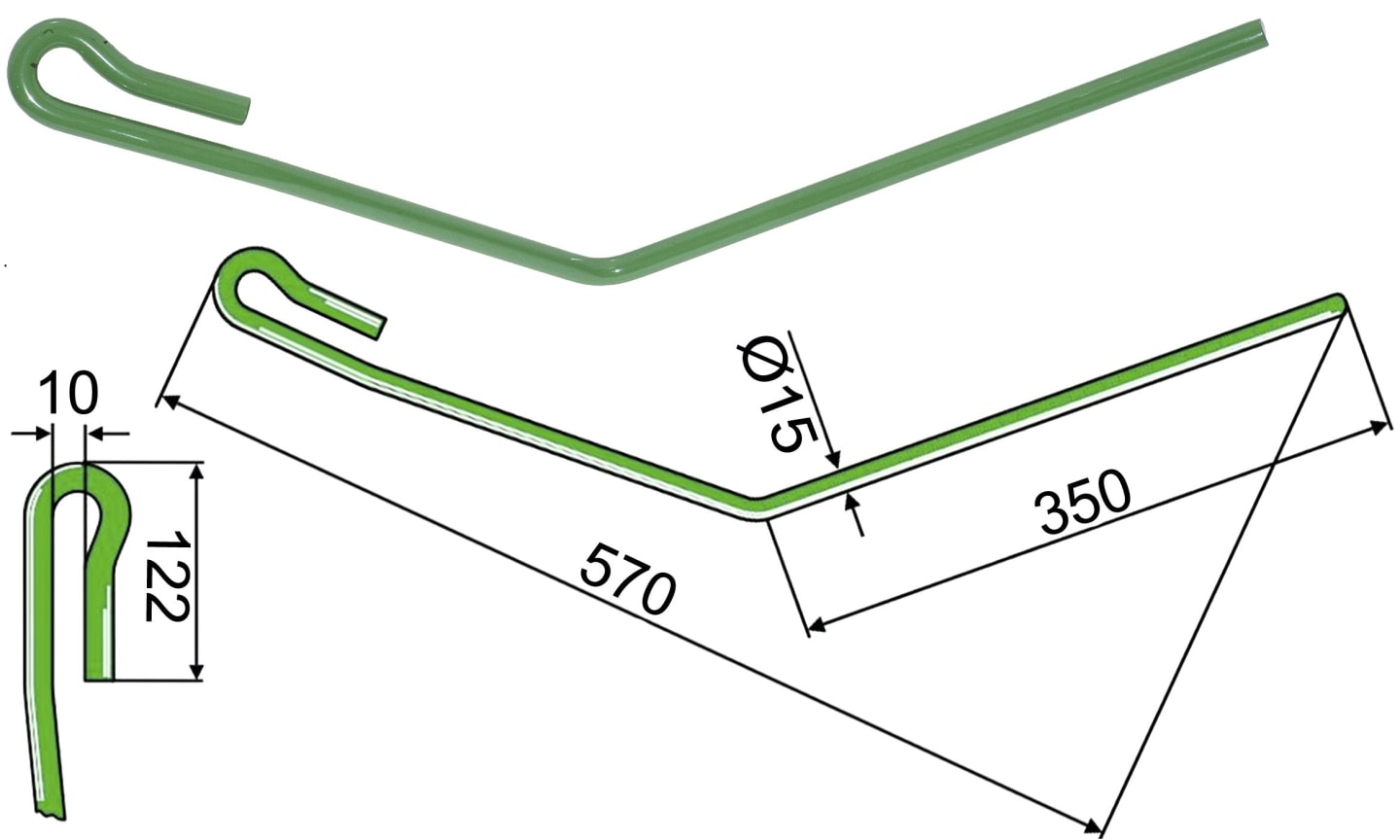 Industriehof® Striegelzinken 570 x 15 mm rechts, für Striegel Amazone, 10.ST-A24