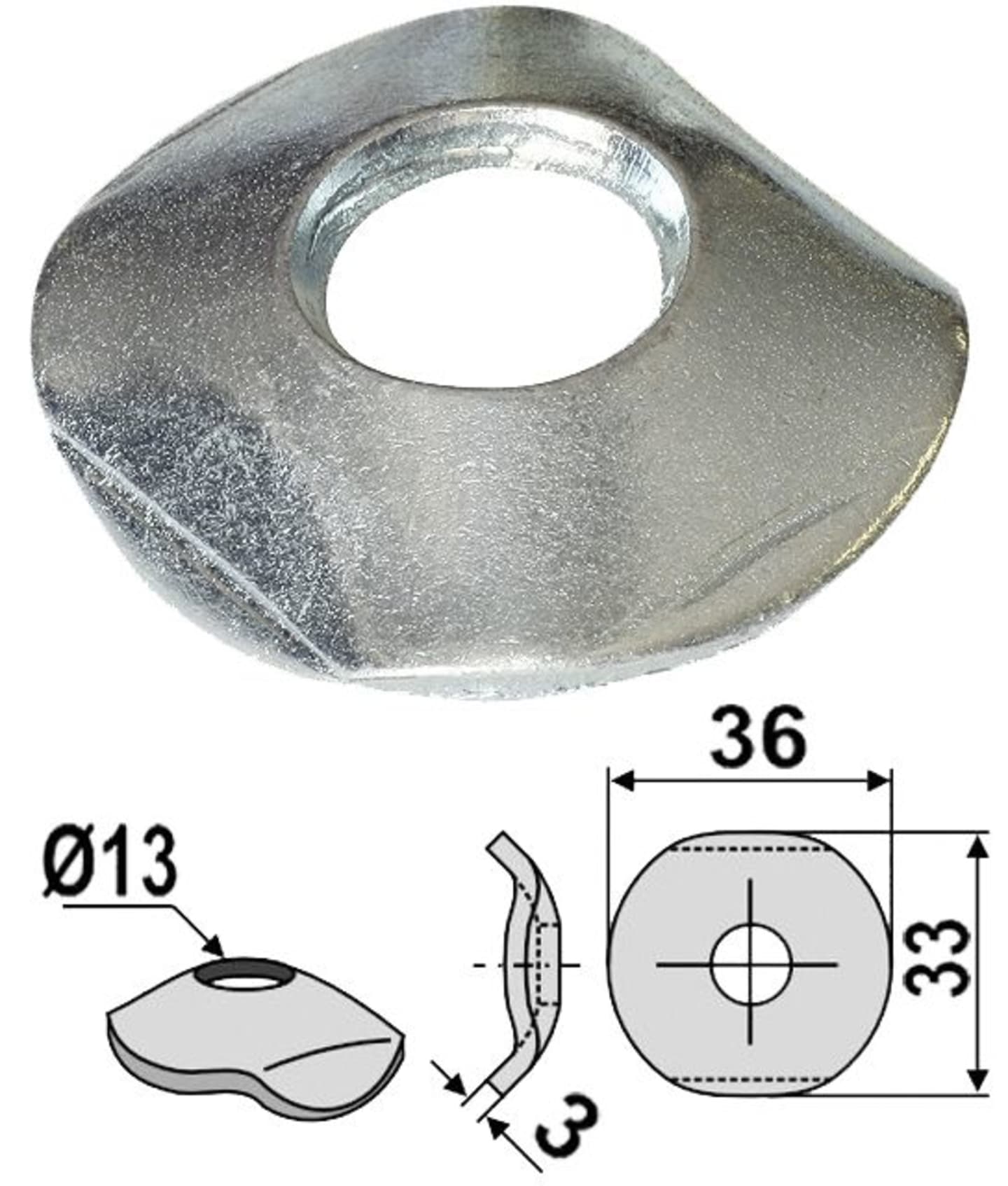 Industriehof® Unterlegscheibe 36; 33 x 13 x 3 mm, für Einböck Striegelzinken (Best. Nr. 10075556), 10.ST-HH-4
