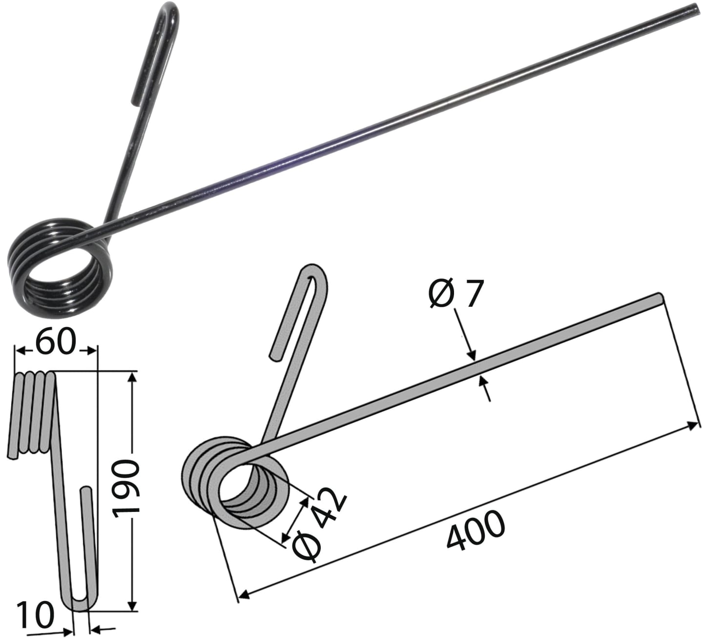 Industriehof® Striegelzinken 400 x 7 mm Front, für Striegel Pöttinger, Rabe, Saxonia, 10.ST-SA-1