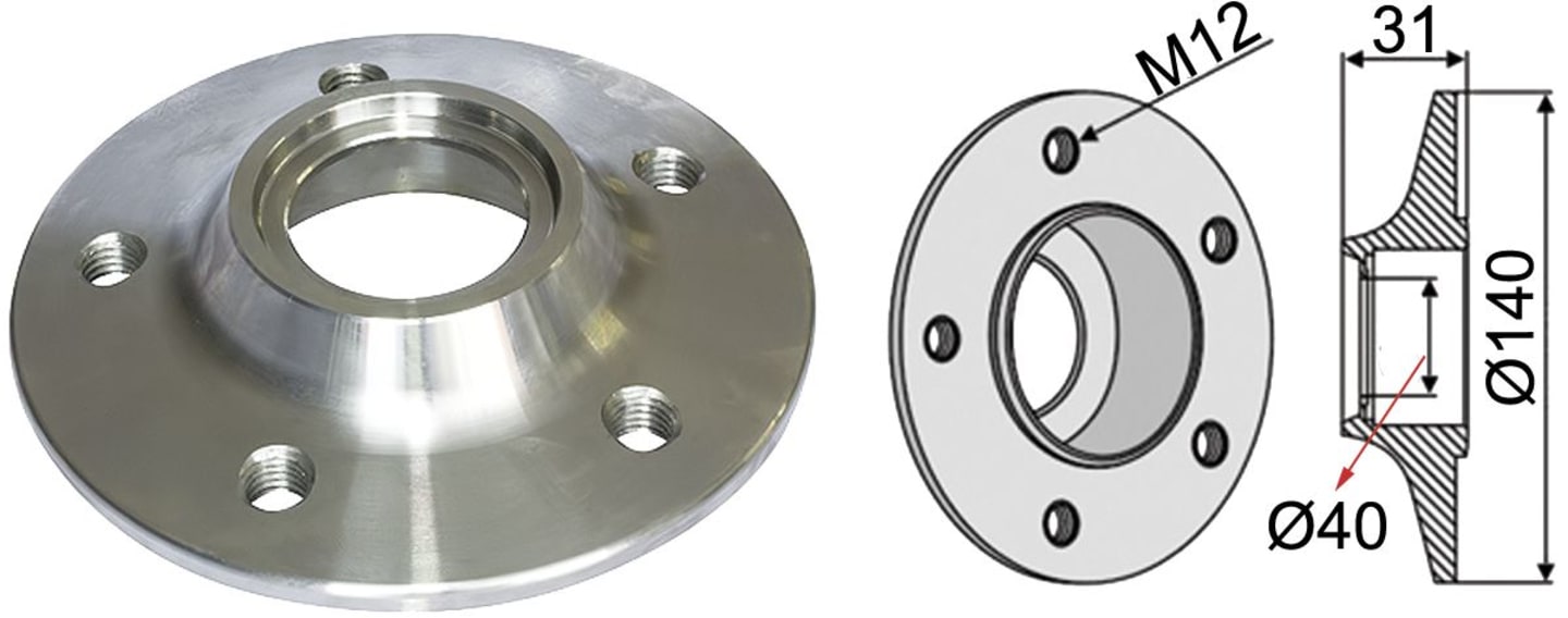 Industriehof® Lagerflansch M 12, Ø außen 140 mm, Ø innen 40 mm, Lochkreis 104 mm, für Väderstad, 99.VÄ-03