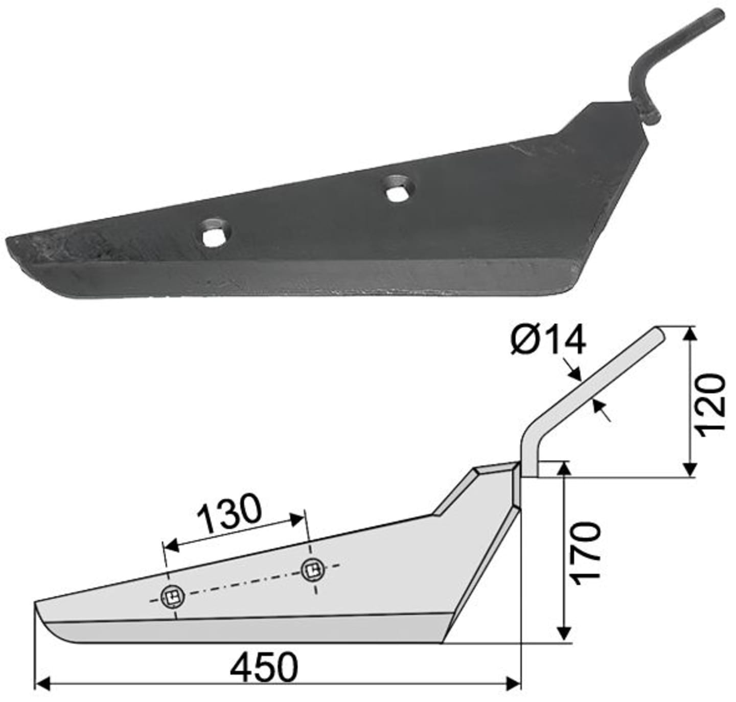 Industriehof® Rübenroderschar links/rechts, 450 x 8 mm, Tiefe 170 mm für Moreau Rübenroder