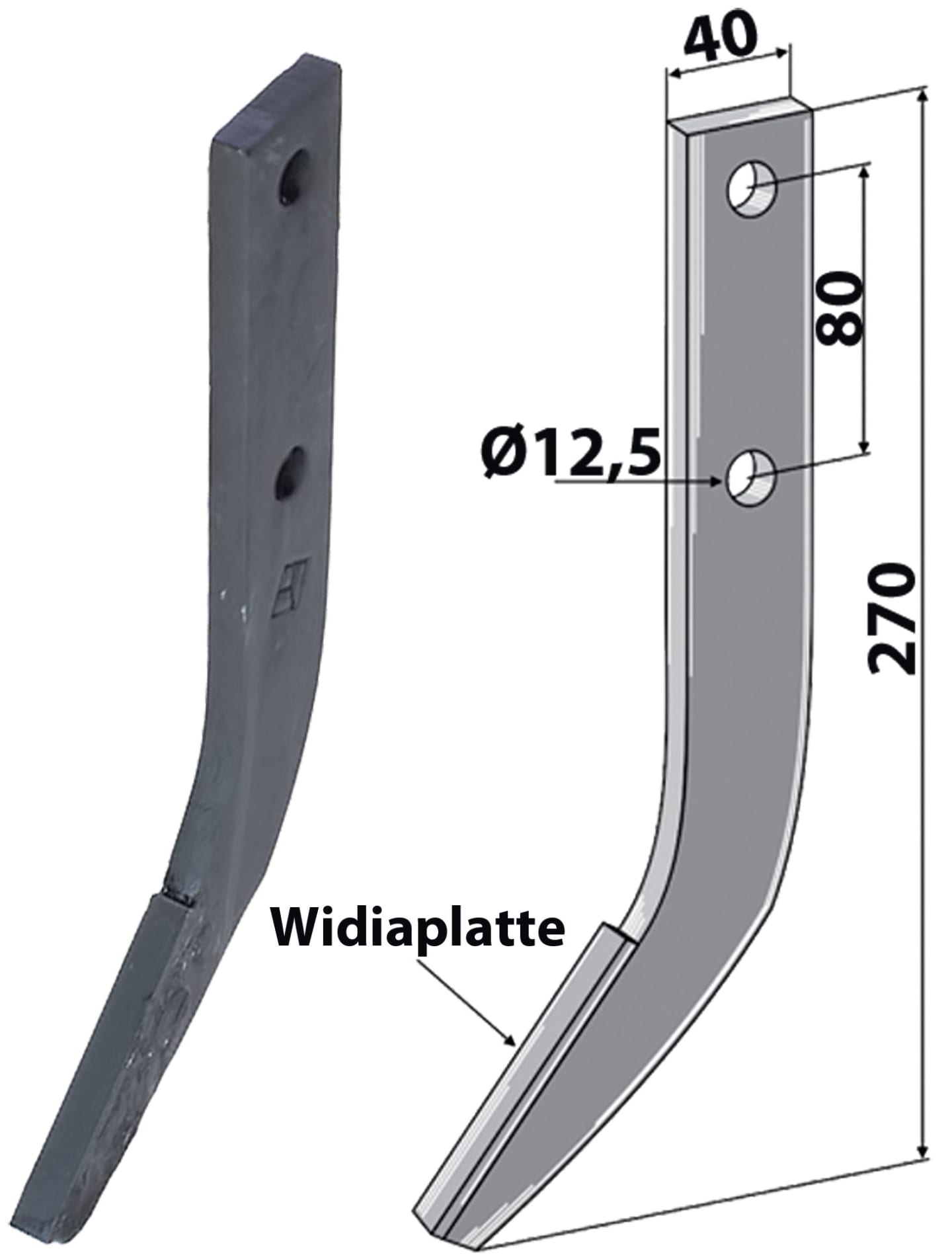 Industriehof® Fräshaken 270 x 40 x 10 mm mit Widiaplatte für Rumpstad, Struik Reihenfräse, RUS-06.W