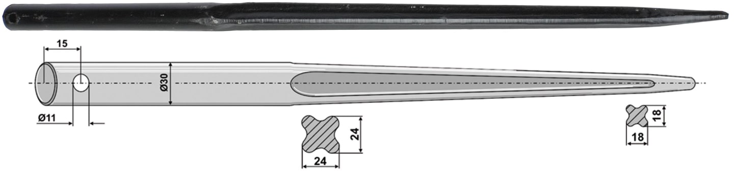 Industriehof® Frontladerzinken 760 mm, , spitz, gerade, für Mailleux, 18760