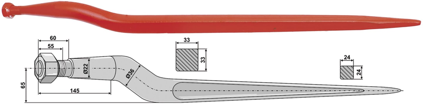 Industriehof® Silozinken 920 mm, M 20 x 1,5 AG, spitz, gekröpft, für Kverneland, 18925