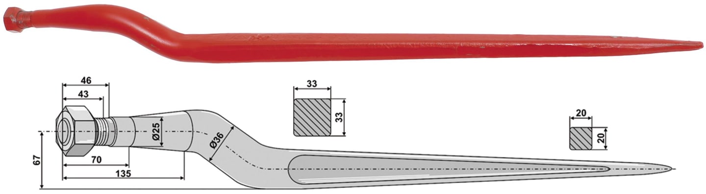 Industriehof® Silozinken 820 mm, M 22 x 1,5 AG, spitz, gekröpft, für Alö, 18859