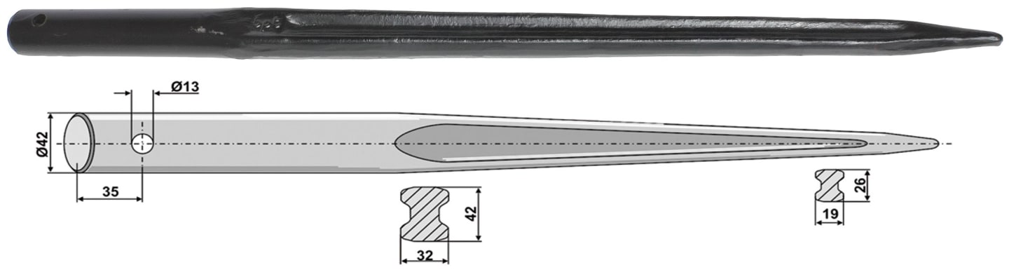 Industriehof® Frontladerzinken Ø 42 mm, spitz, gerade, ohne Schaft, für universal
