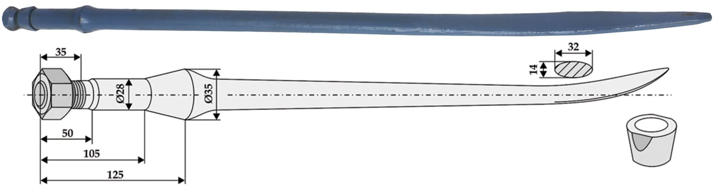 Industriehof® Löffelzinken 900 mm, M 22 x 1,5, Buchse mit konischer Mutter, für Triolet, 18901