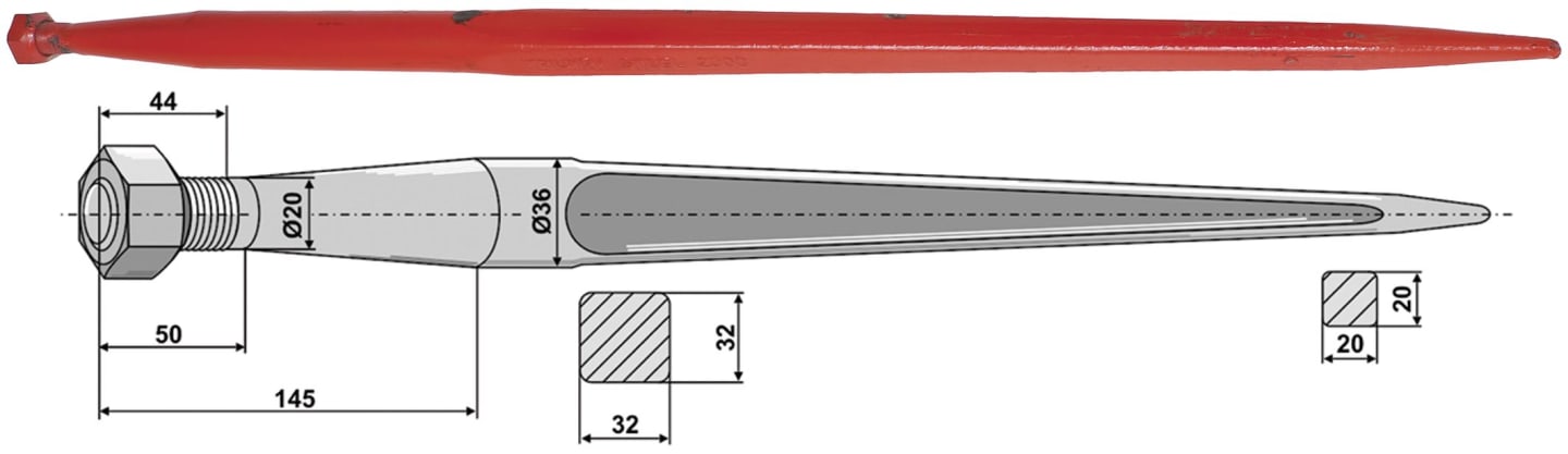 Industriehof® Frontladerzinken 900 mm, M 20 x 1,5 AG, spitz, gerade, für Kverneland, 18912