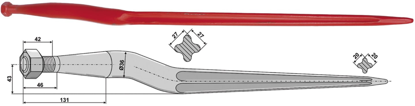 Industriehof® Silozinken 900 mm, M 22 x 1,5 AG, spitz, gekröpft, für Weidemann, 18926