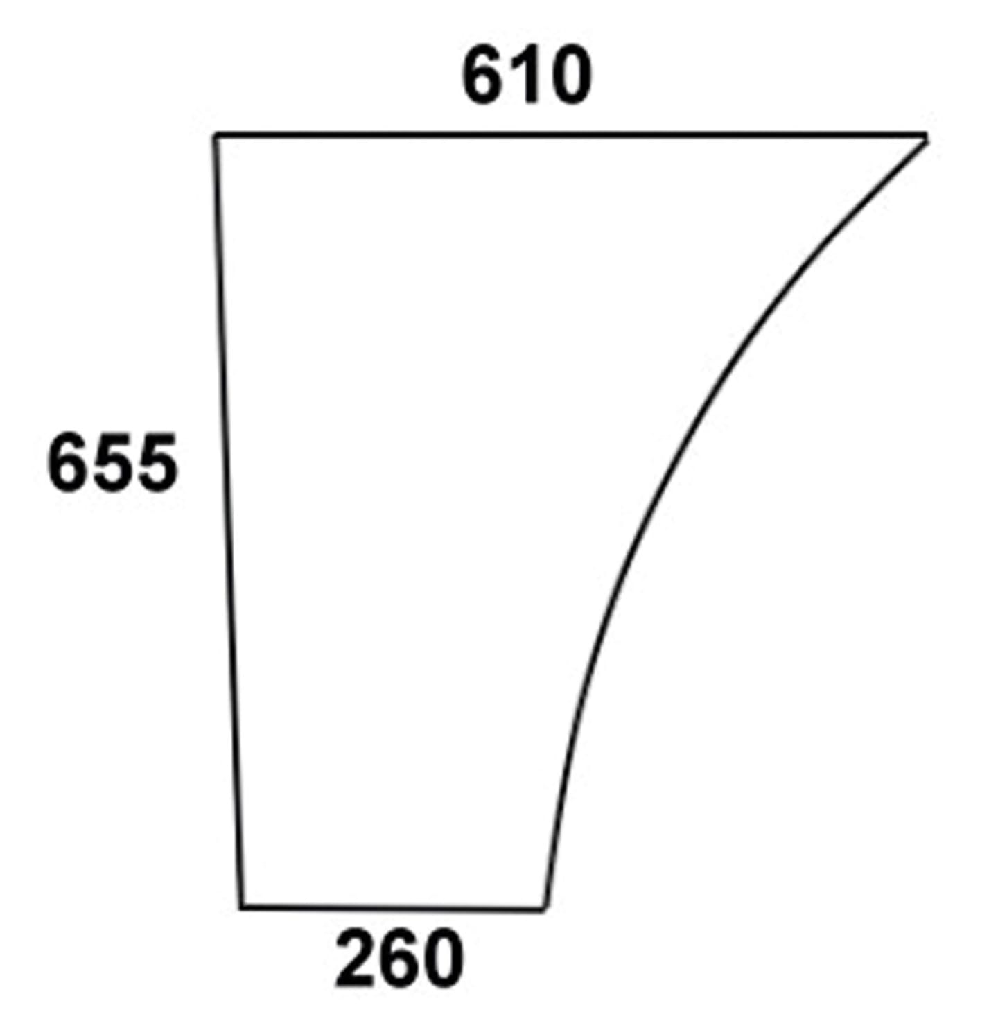 Türscheibe, klar, unten, Länge 260 mm; 610 mm, für Massey Ferguson 300