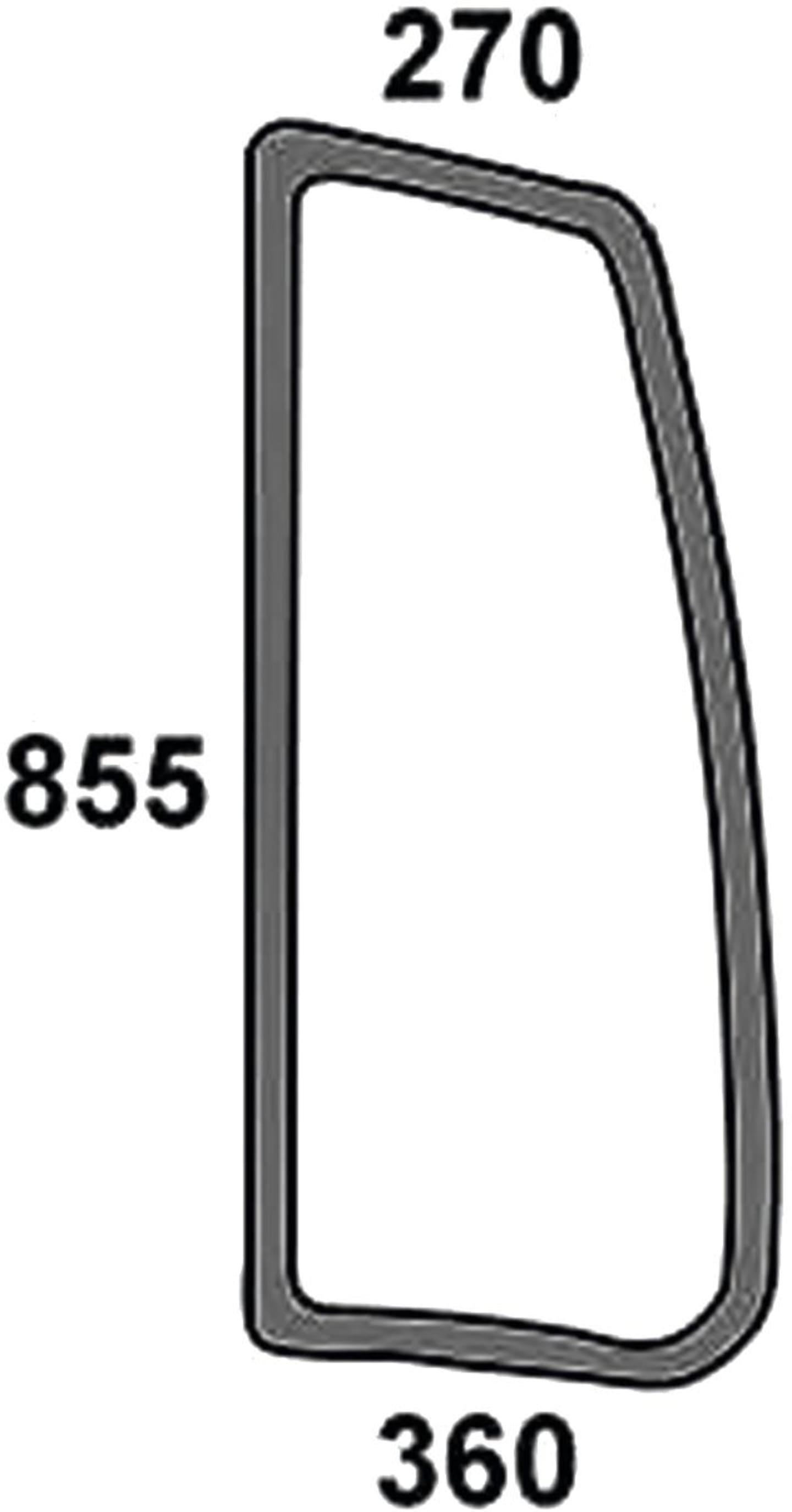 Seitenscheibe 270/360 x 855 x 5 mm x 5 mm links, grün, Siebdruck, geklebt, für Traktor Deutz-Fahr, Same, Lamborghini, Hürlimann