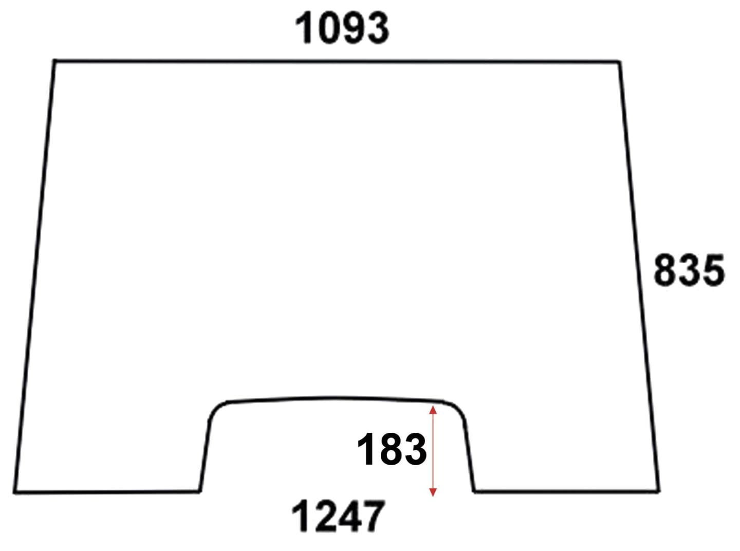 Frontscheibe klar, Ausschnitthöhe 183 mm, für Traktor Massey Ferguson 300