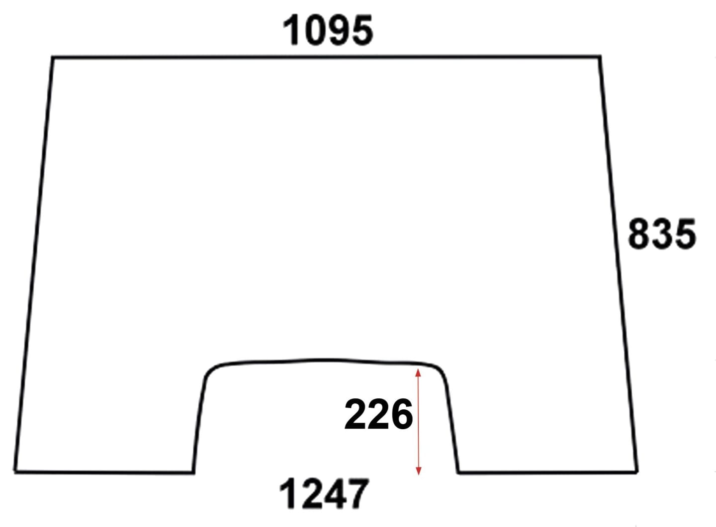 Frontscheibe klar, Ausschnitthöhe 226 mm, für Traktor Massey Ferguson 300