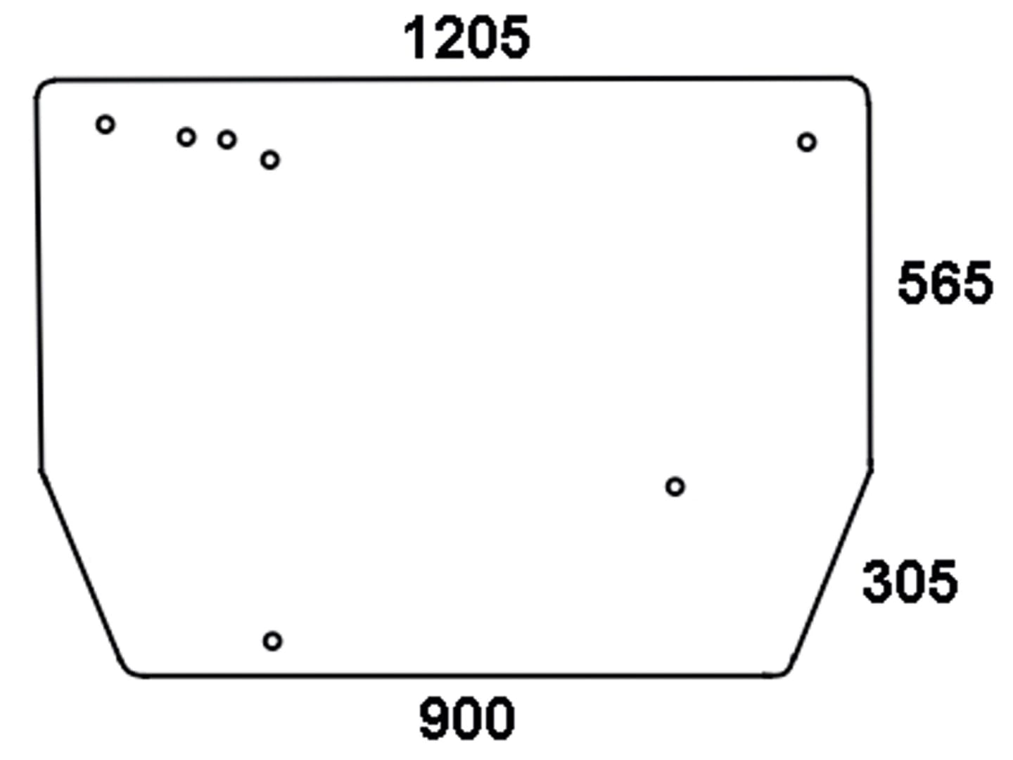 Heckscheibe klar, Breite 1.267 mm, 5-Loch-Befestigung, 7 Bohrungen, für Traktor Zetor UR 3