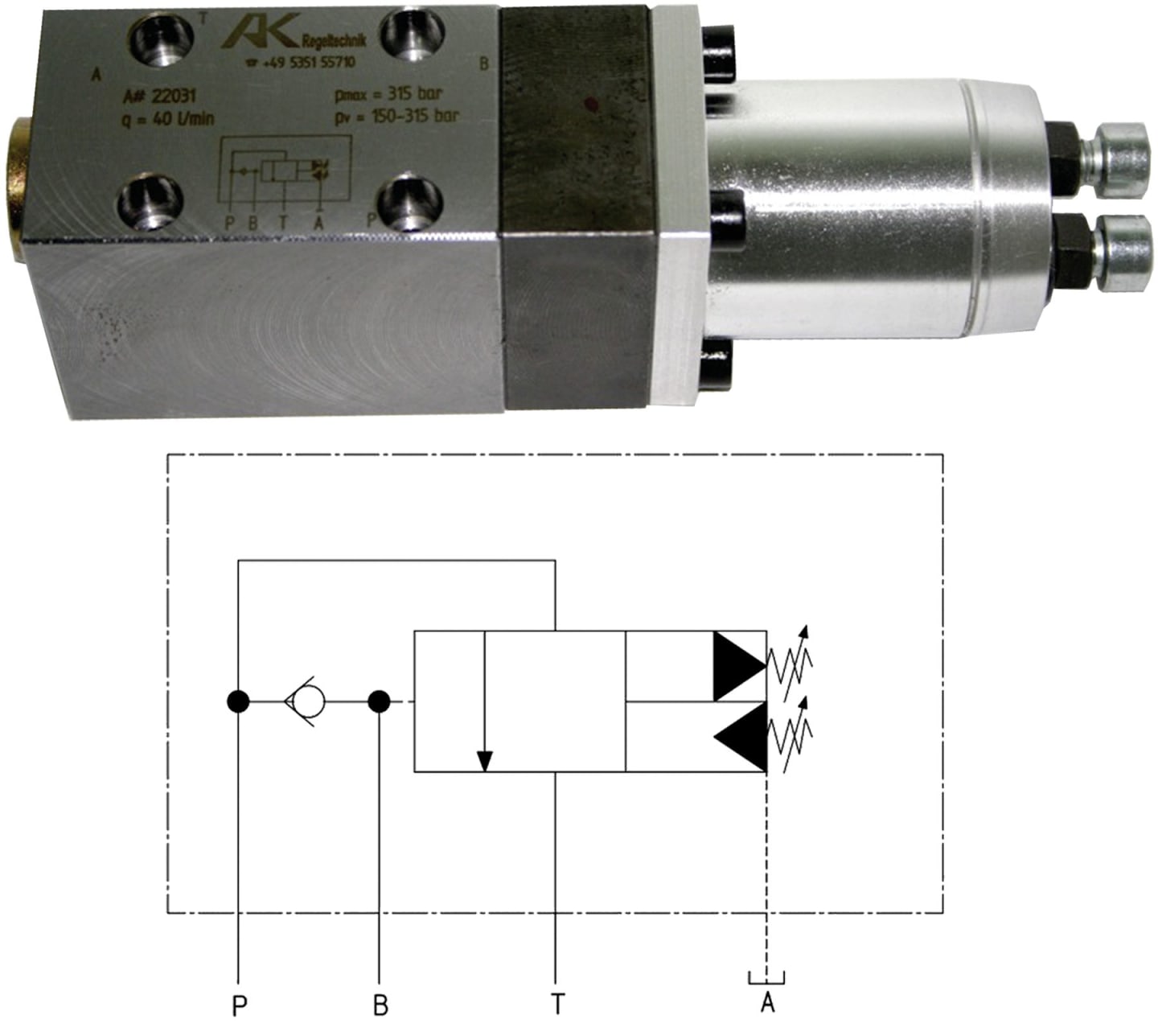 Cetop Speicherladeventil, NG06 -B-, Betriebsdruck von/bis (kalk) 150 bis 315 bar