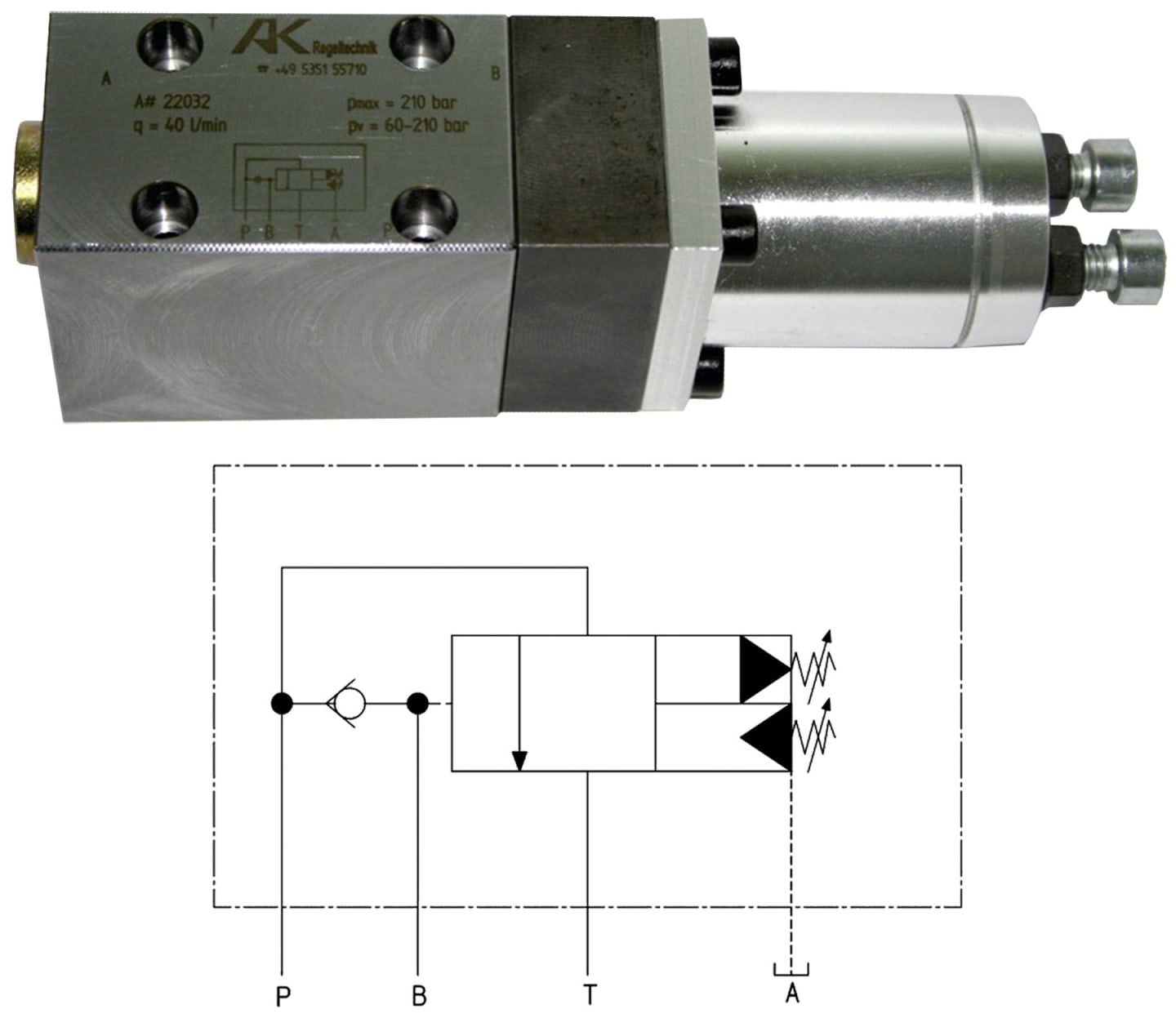 Cetop Speicherladeventil, NG06 -B-, Betriebsdruck von/bis (kalk) 60 bis 210 bar