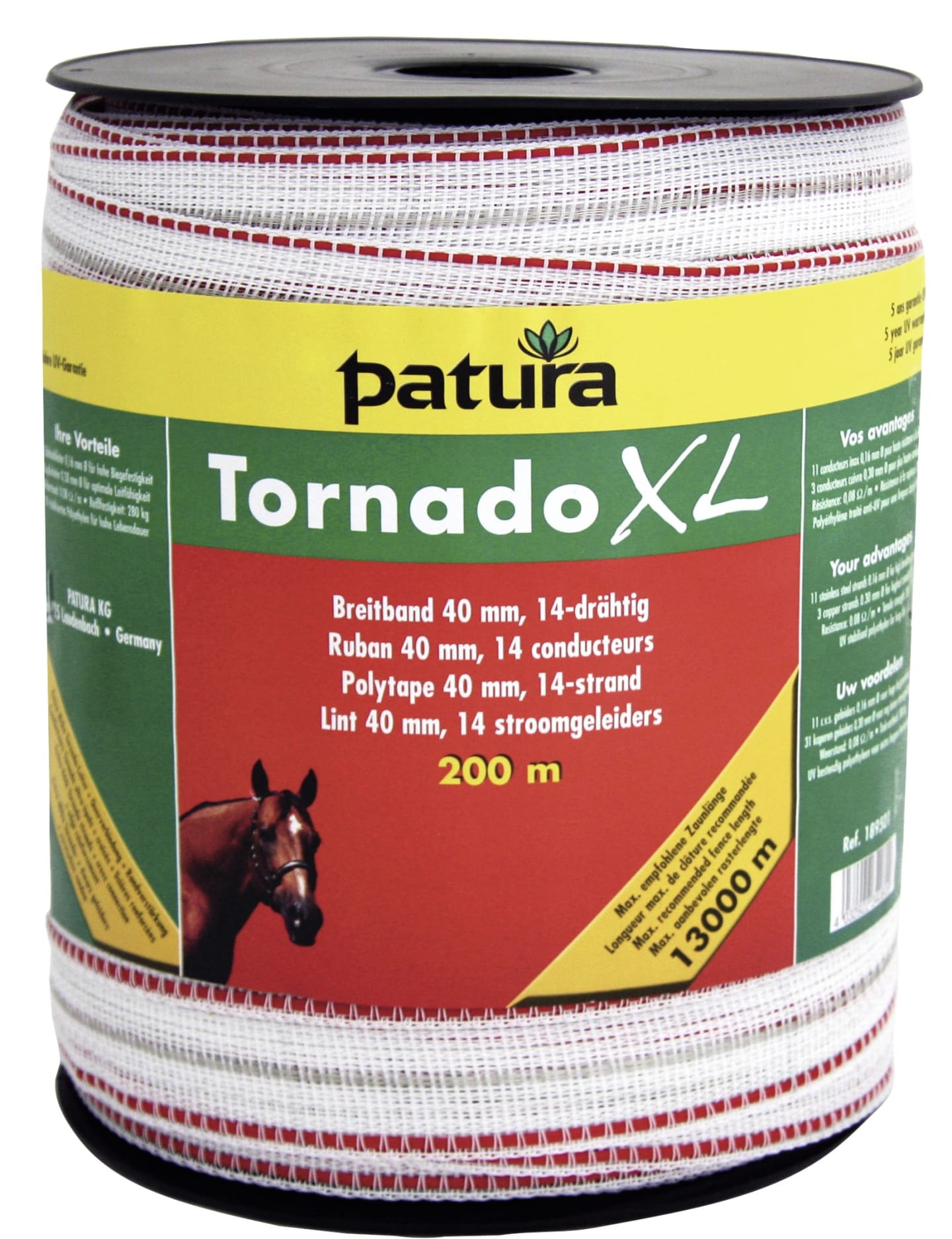 Patura Breitband "Tornado XL" weiß; rot 40 mm/200 m, 189501