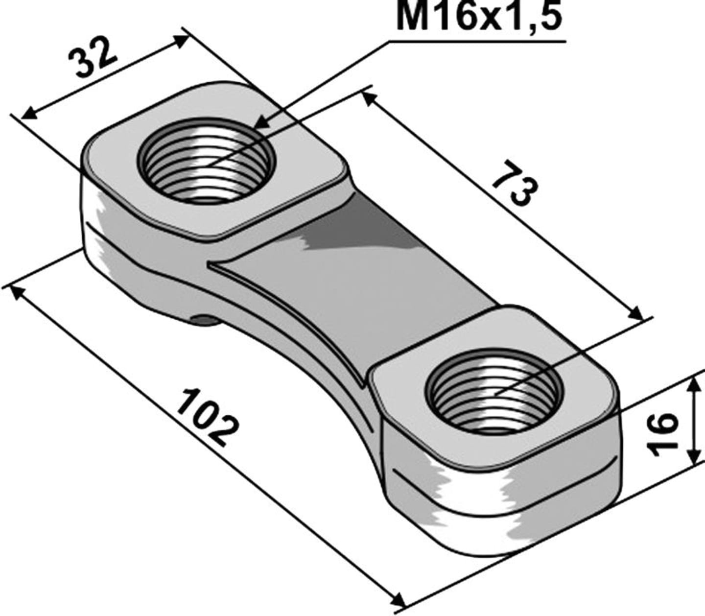 Industriehof® Bügelmutter M 16 x 1,5, Abstand Bohrungen 73 mm, für Lemken, 51-16BM-4