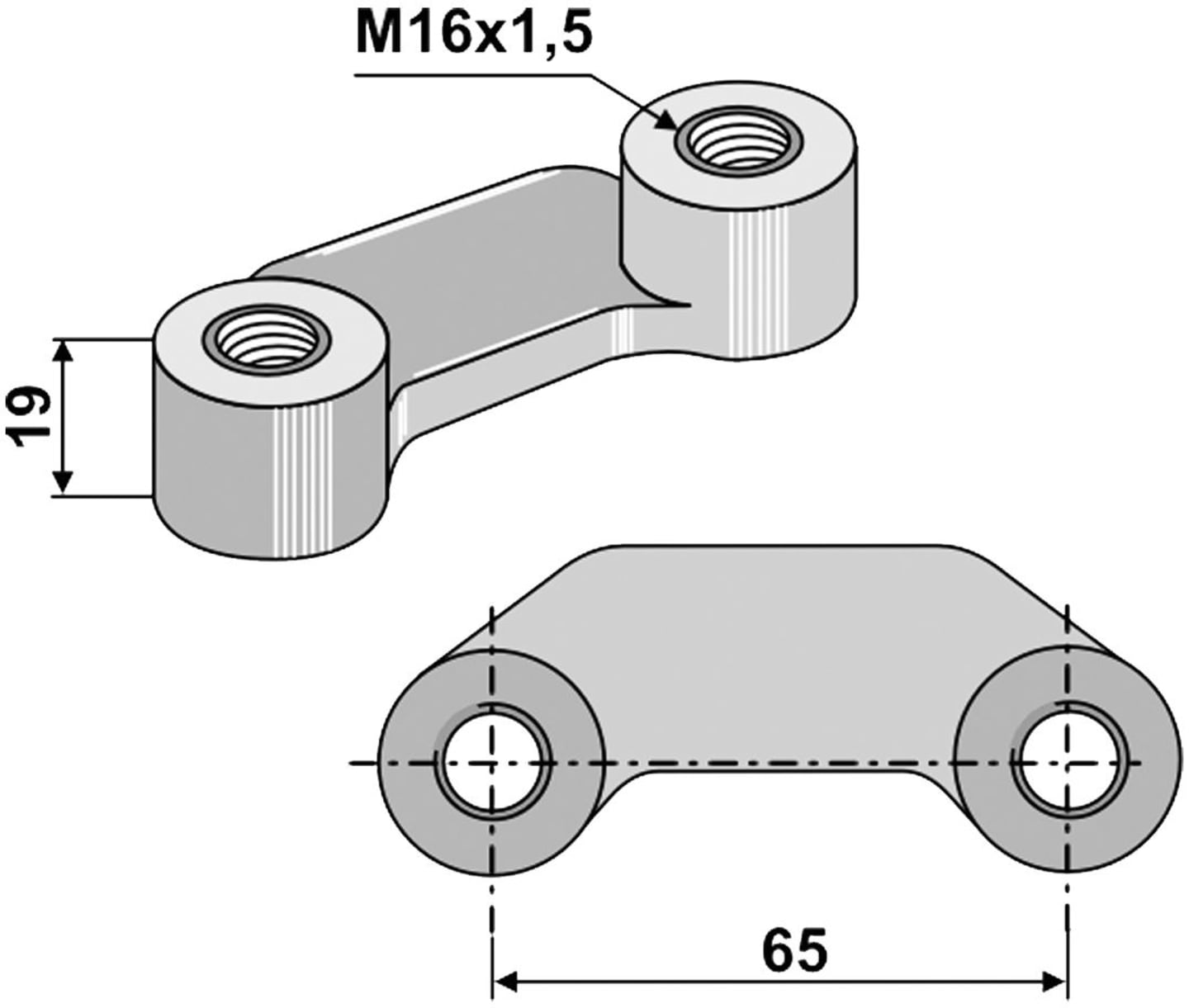 Industriehof® Bügelmutter M 16 x 1,5, Abstand Bohrungen 65 mm, für Rabe, 51-16BM-3
