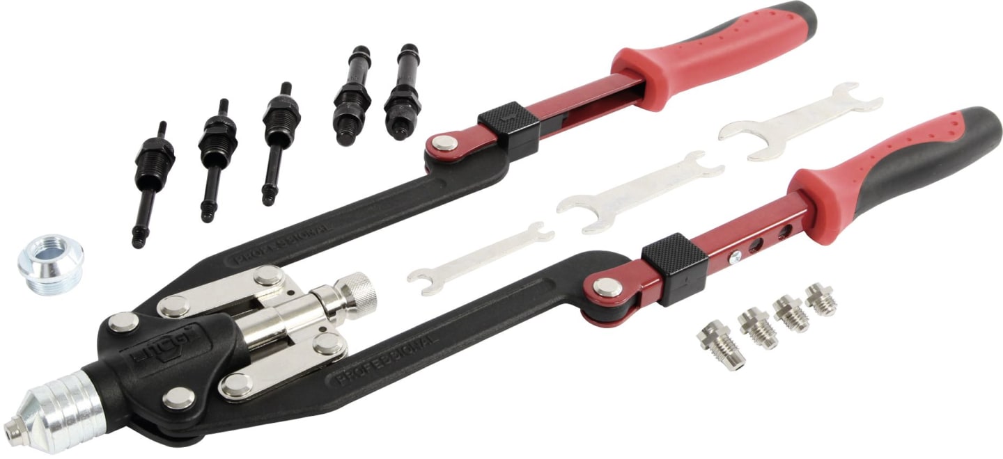 KUNZER Nietmutternzange für Blindnieten mit 3,2 – 6,4 mm und Blindnietmuttern M 4, M 5, M 6, M 8 und M 10, 14-teilig, im Koffer, 7NZSG14