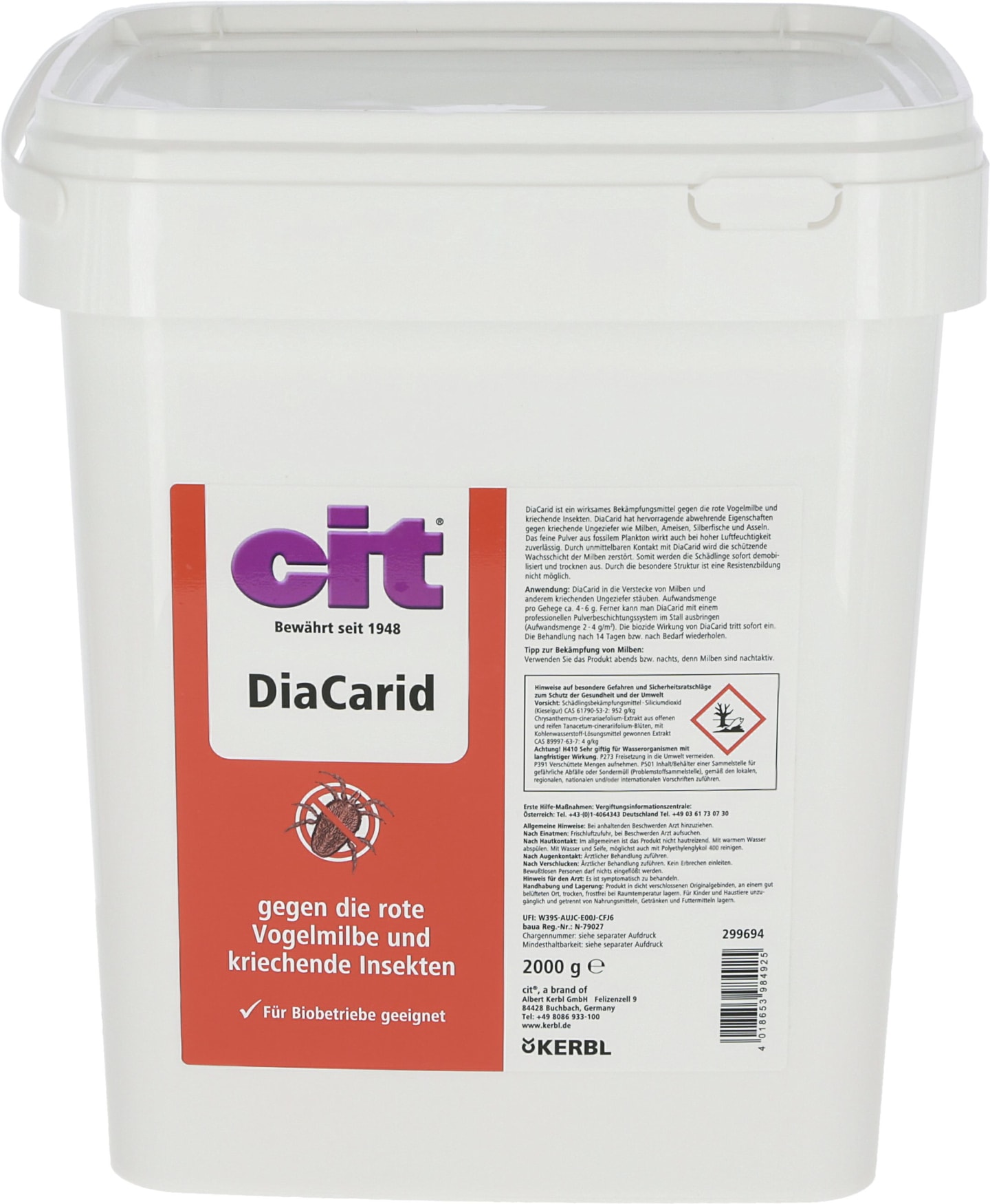 cit® Milbenpulver "DiaCarid" 2.000 g für die Bekämpfung roter Vogelmilben und anderer kriechenden Insekten, 299694