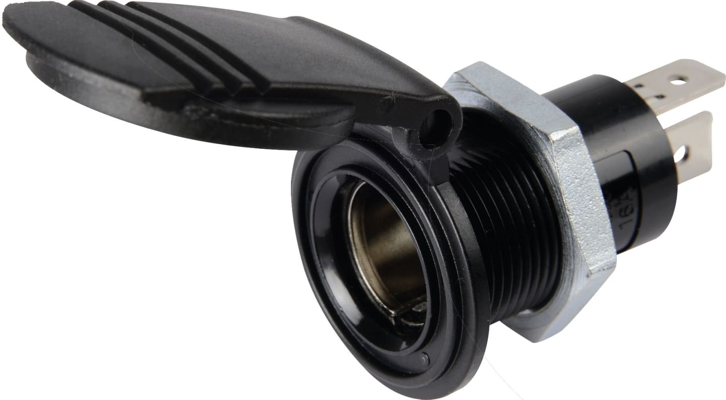 Herth + Buss Steckdose 1-polig, 12 – 24 V 16 A, 2 x Flachsteckanschluss 6,3 mm, Kunststoff, mit Deckel, 51 306 727