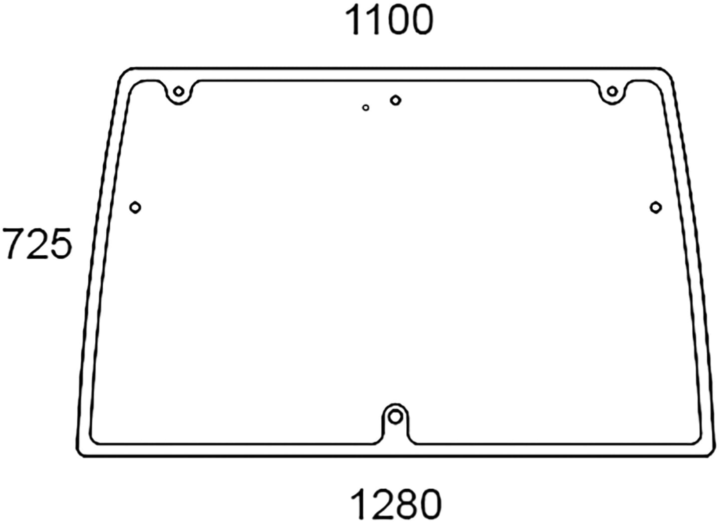 Heckscheibe grün, Siebdruck, Abstand Bohrungen oben 870 mm, 7 Bohrungen, für Traktor Lindner Geotrac