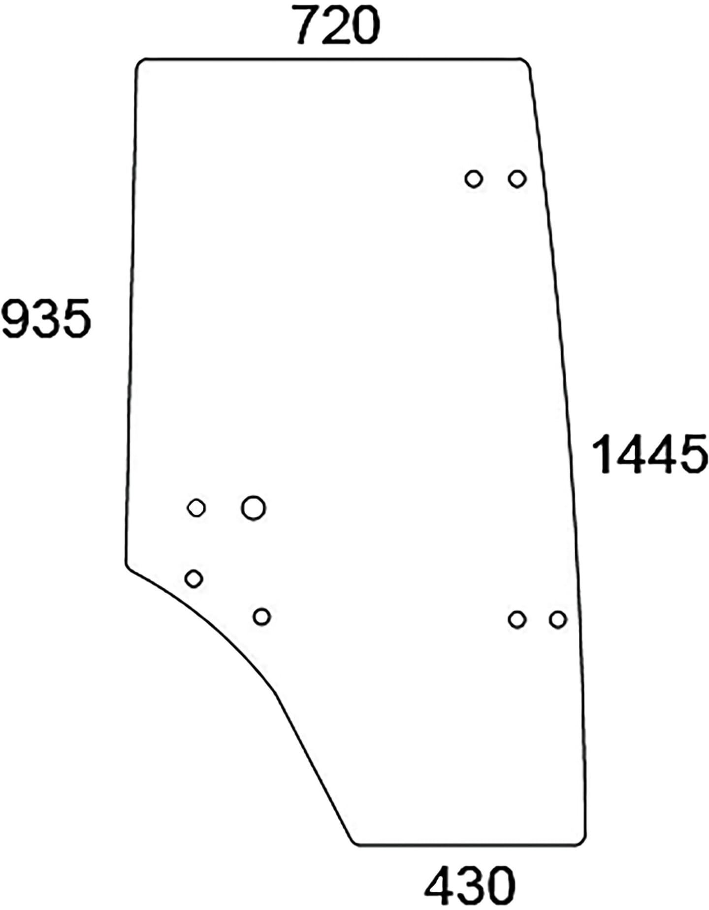 Türscheibe, grün, rechts, für Deutz-Fahr Agrotrac 100, 110, 130, 150, 610, 620