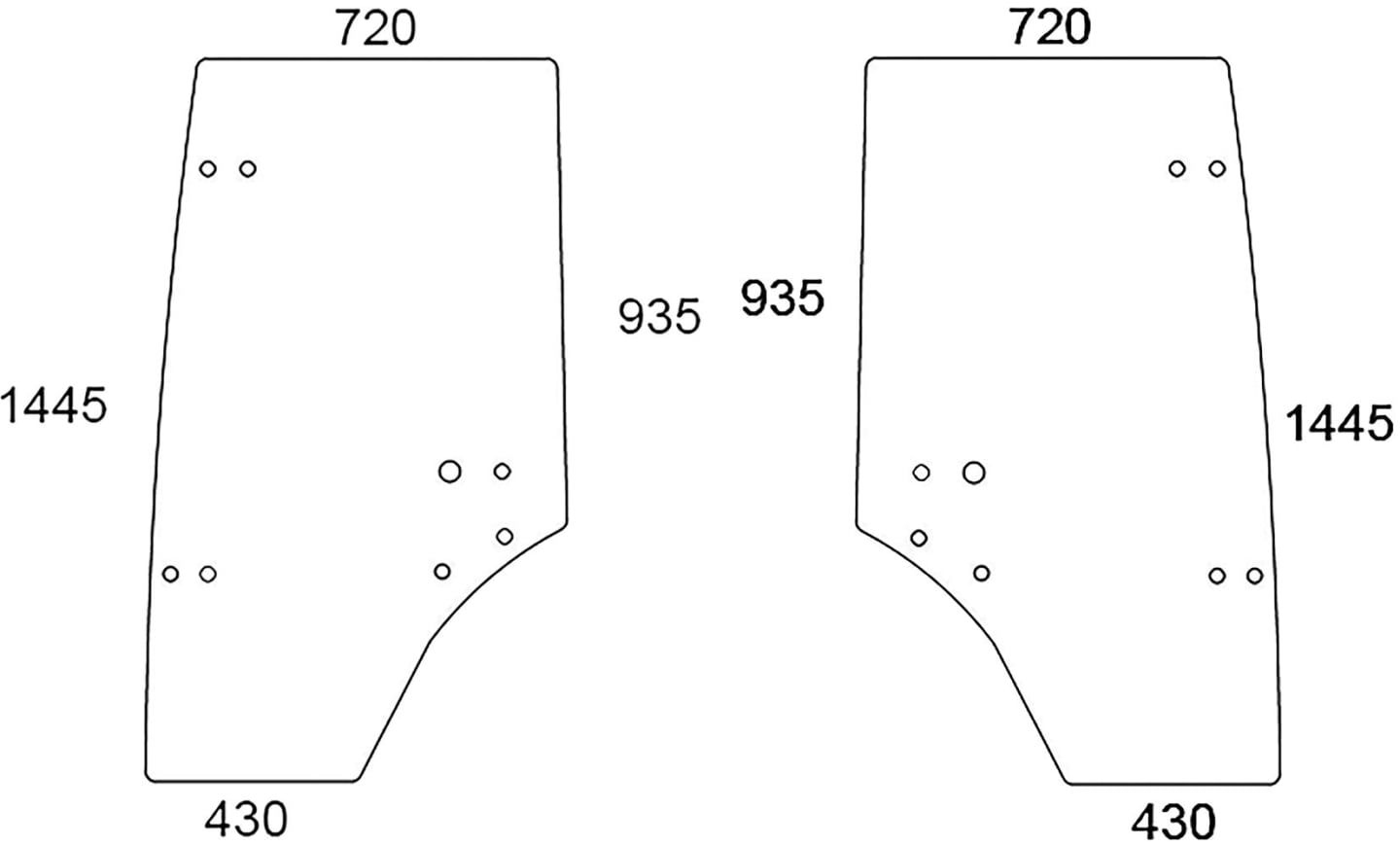 Türscheibe, grün, links/rechts, für Deutz-Fahr Agrotrac 100, 110, 130, 150, 610, 620