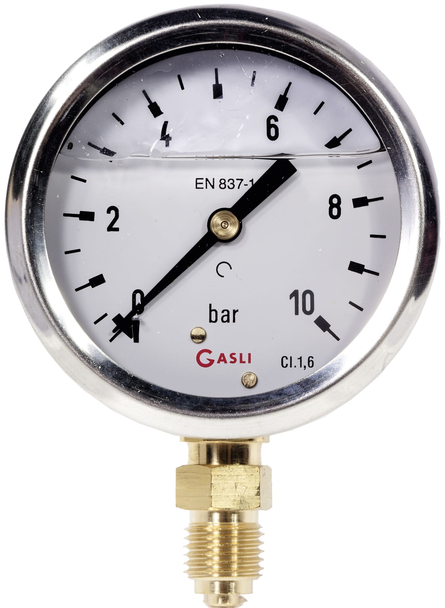 Hücobi Glyzerin-Manometer, Anschluss 1/4" unten, 0 bis 10 bar, 8128 006010