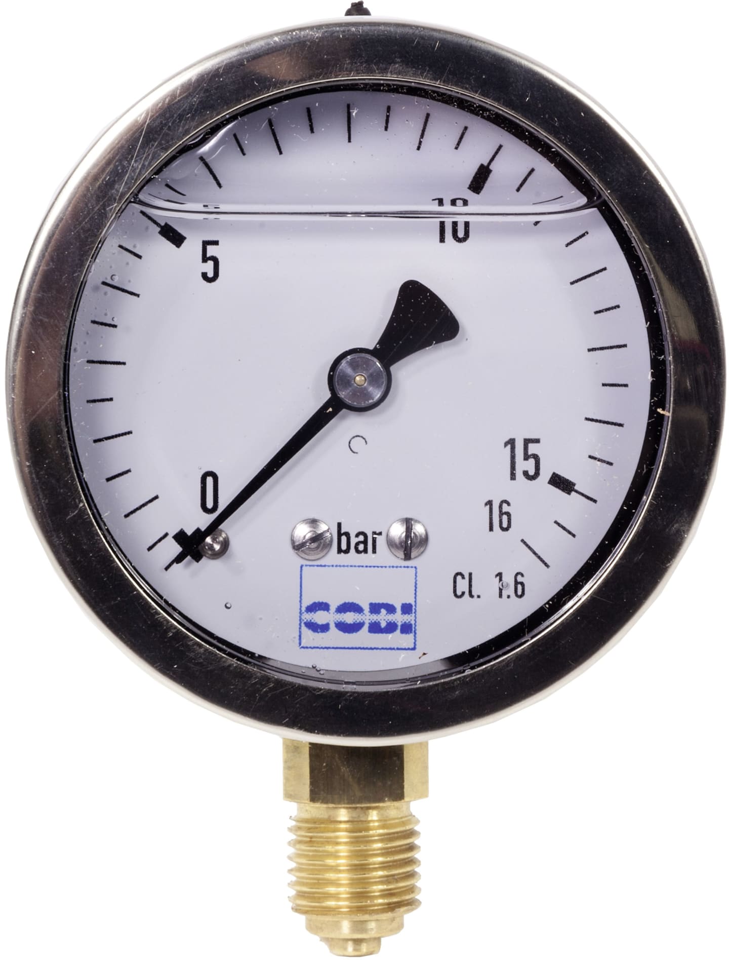 Hücobi Glyzerin-Manometer, Anschluss 1/4" unten, 0 bis 16 bar, 8128 006016