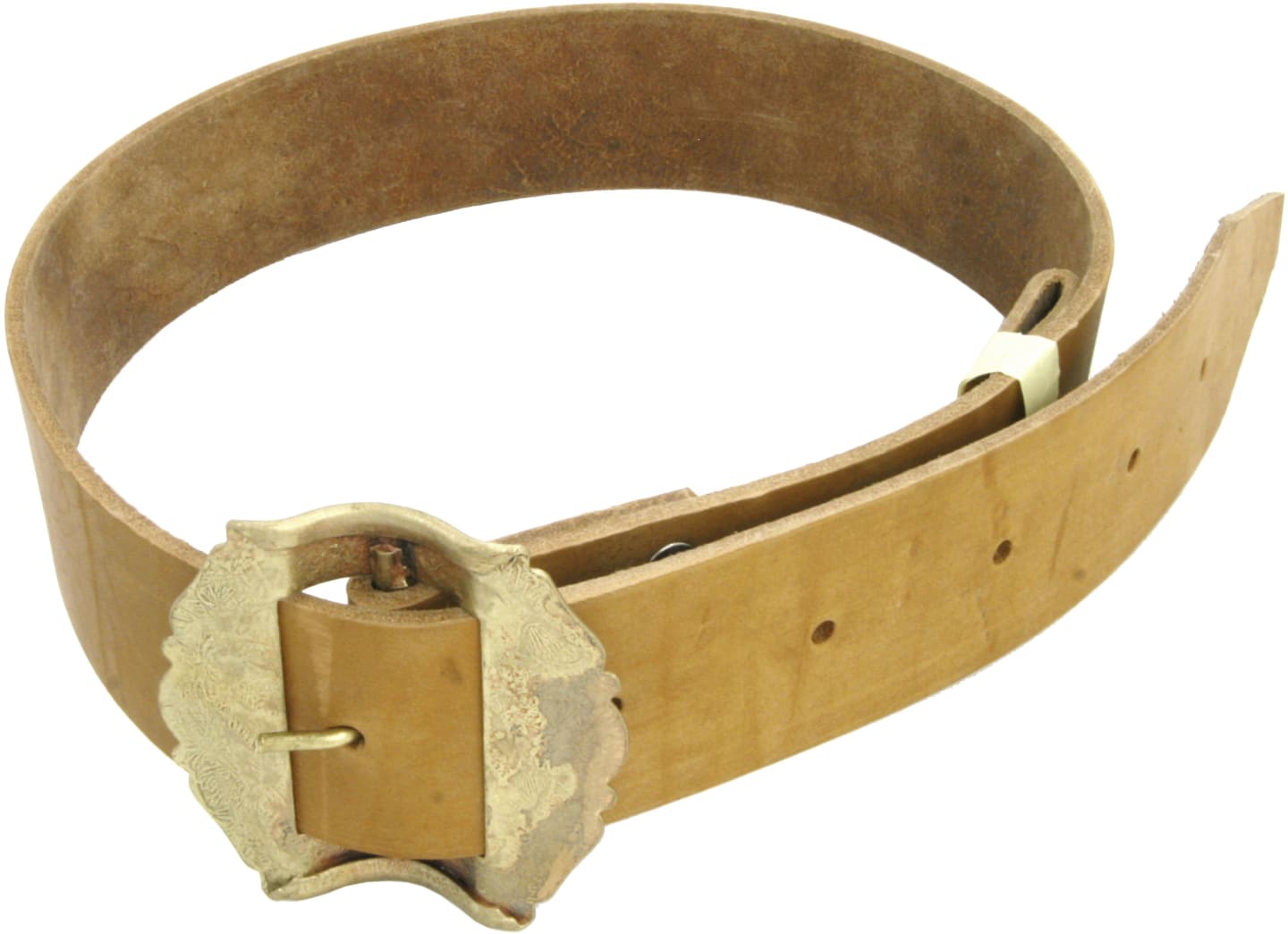 Schafriemen 35 mm für flache Schellen, naturbraun, mit Blechschnalle und Haltelasche