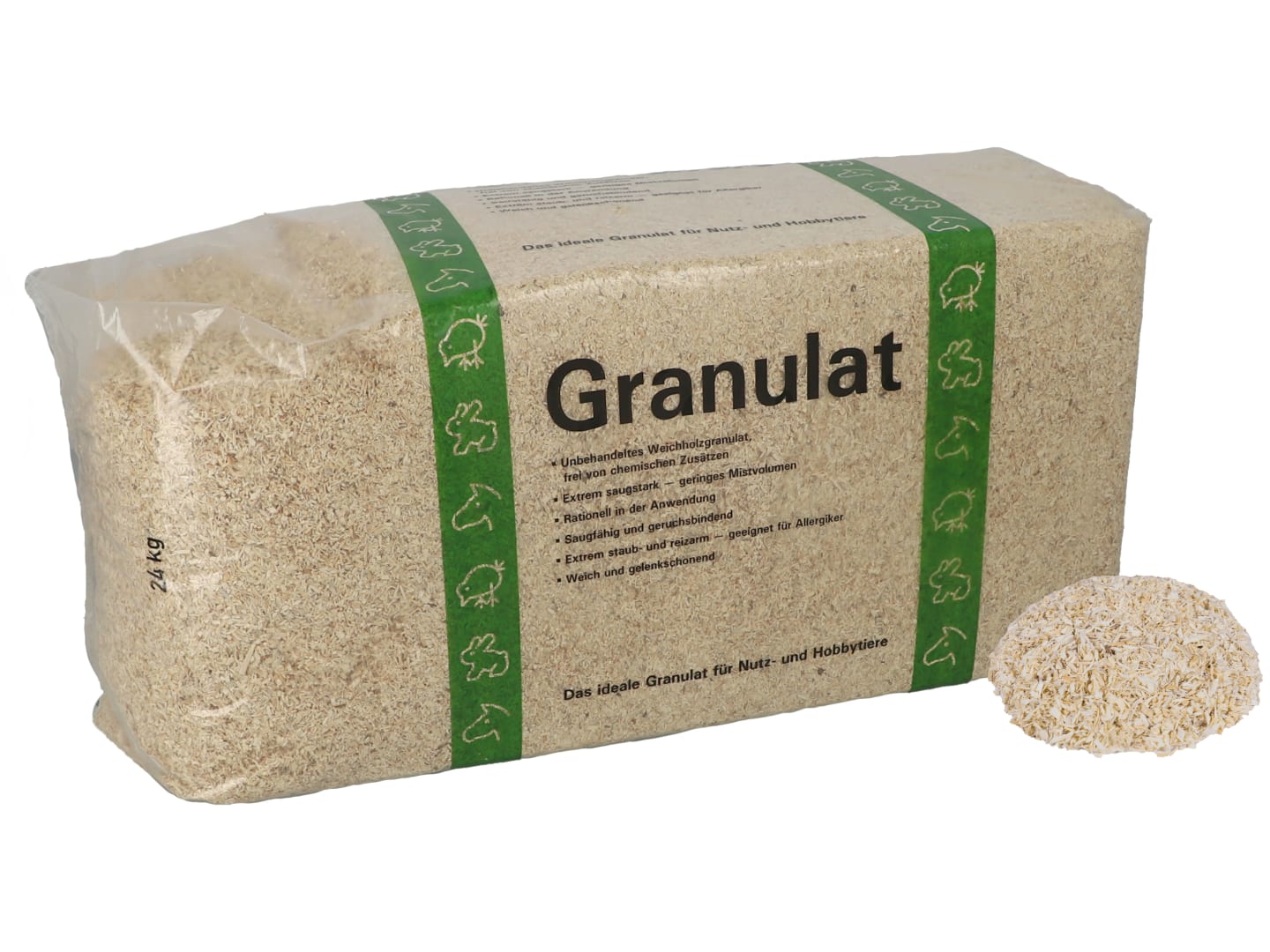 Weichholzgranulat granulierte, saugfähige und staubarme Einstreu für Kleintiere und Pferde 24 kg Ballen