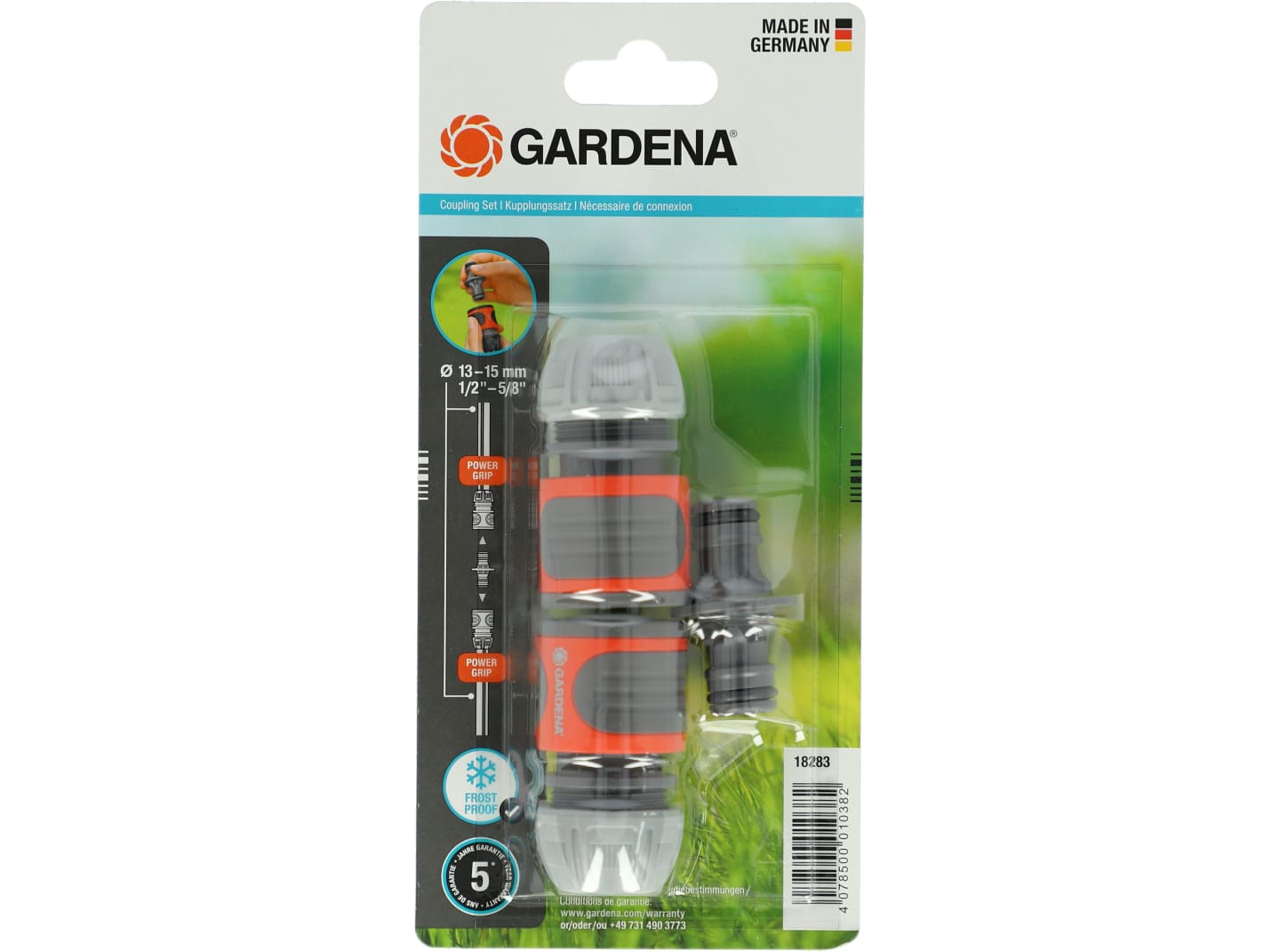 GARDENA System Kupplungs-Satz 13 mm (1/2'') grau; orange für 13 mm (1/2")- und 15 mm (5/8”)-Schläuche OTN/HTN 18283-20