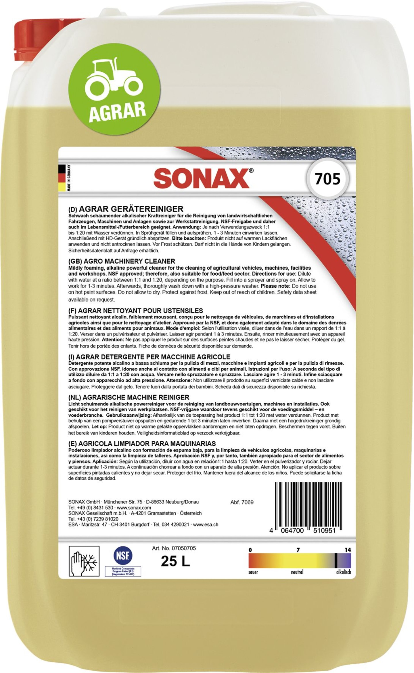 Sonax® Maschinenreiniger "Agrar" alkalisch, für alltägliche Verschmutzungen 25 l, 07057050
