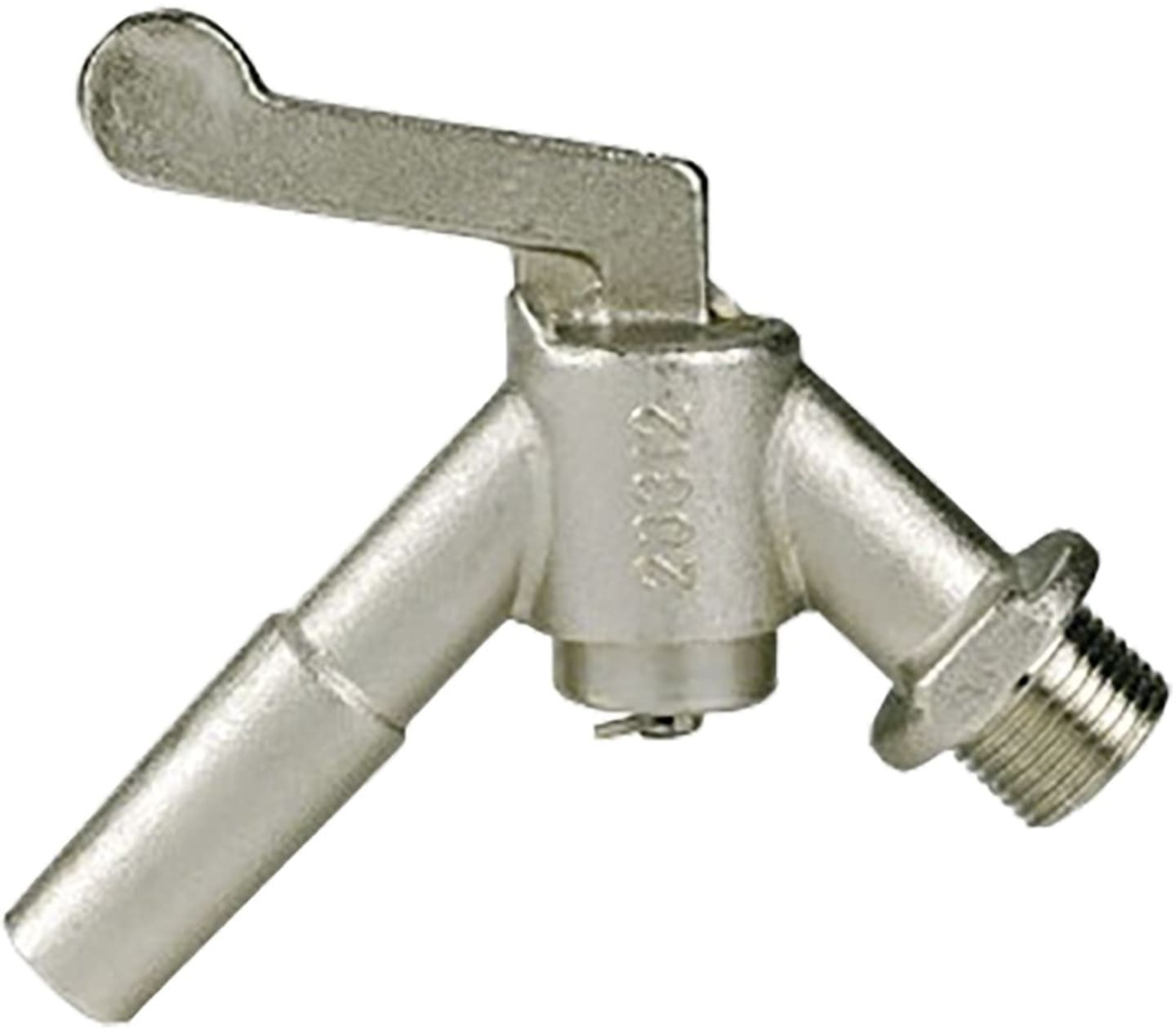 Vakuum-Hahn 1/2" AG 45° Winkel mit Absperrhebel, für Milchrohrleitung, verzinkt